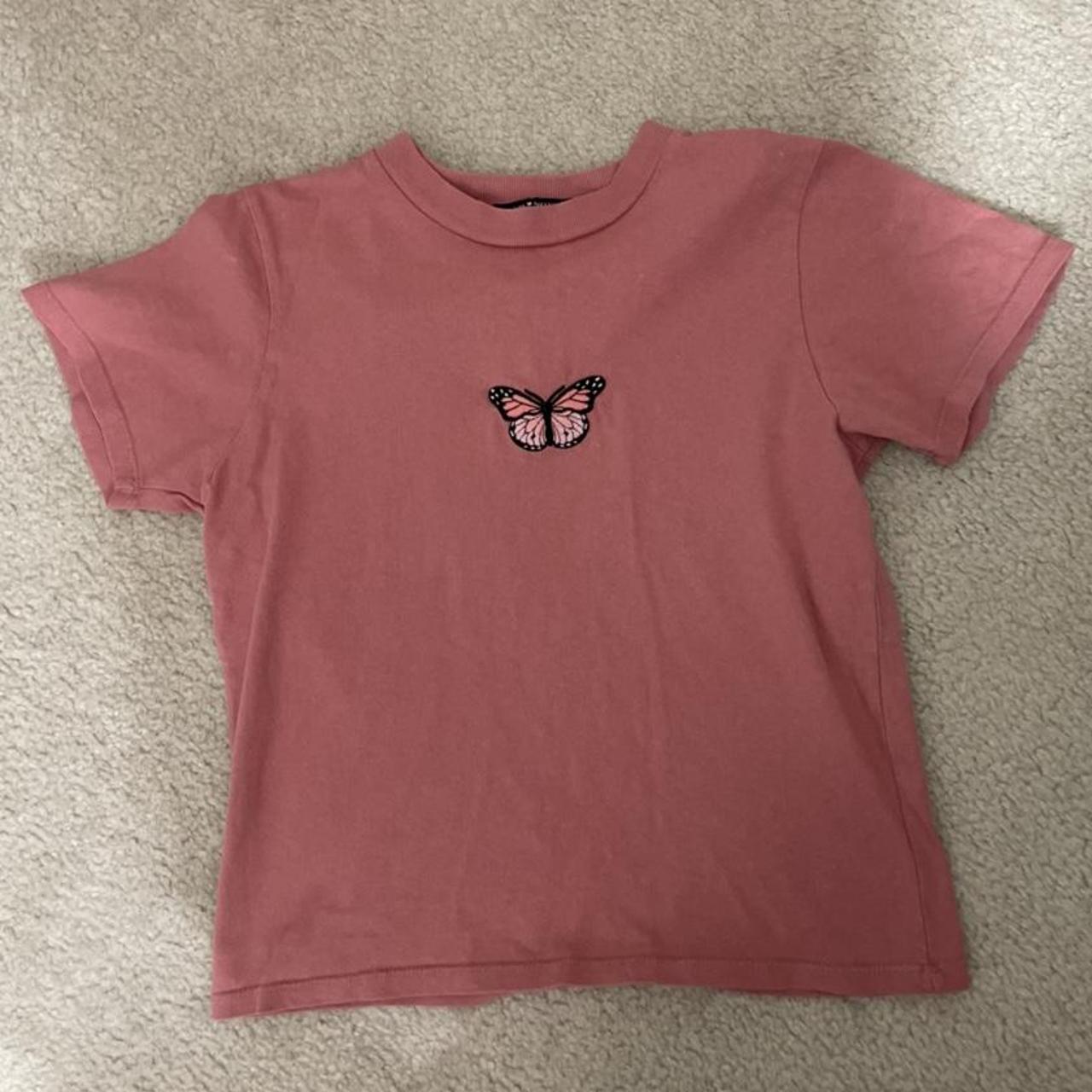 Brandy Melville pink butterfly Helen t shirt only... Depop