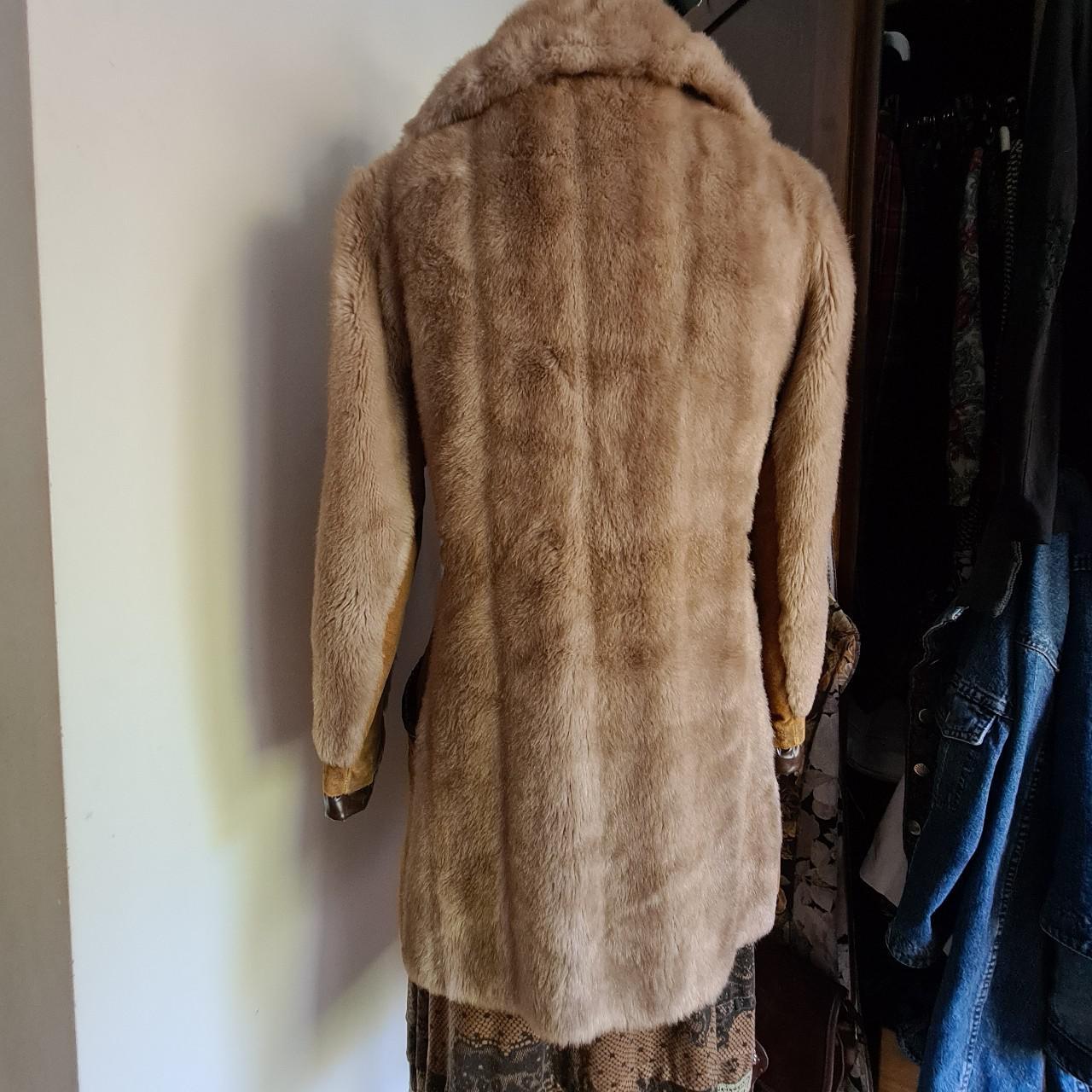 Vintage faux fur mid length coat. Caramel with... - Depop