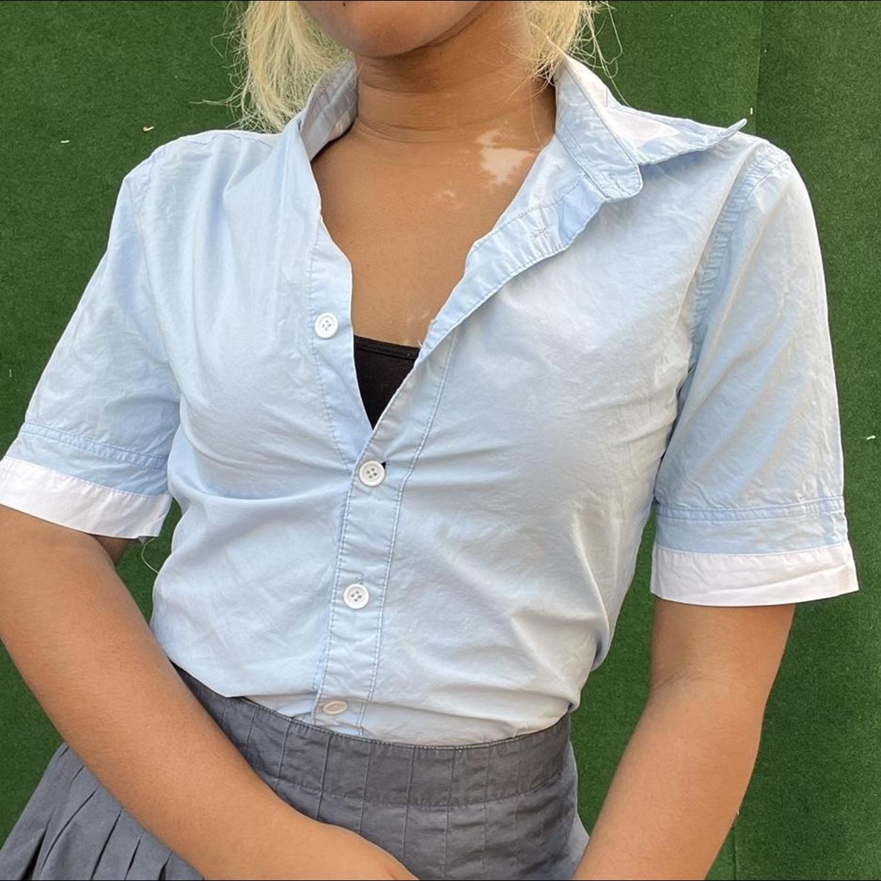 Pastel Blue Short Sleeve Button Down Shirt 👕FREE... - Depop