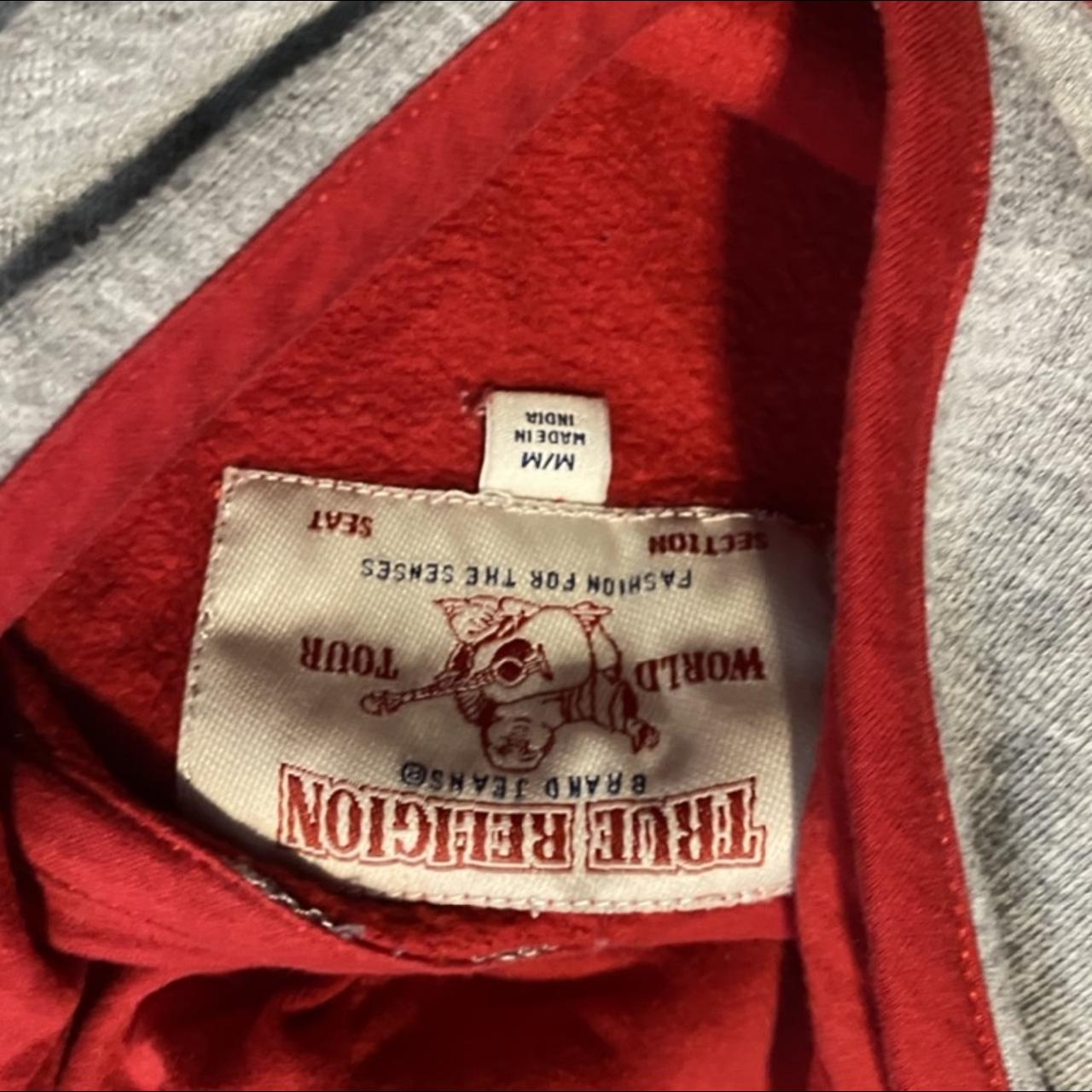 True Religion Red and Grey Hoodie Size Medium but... - Depop