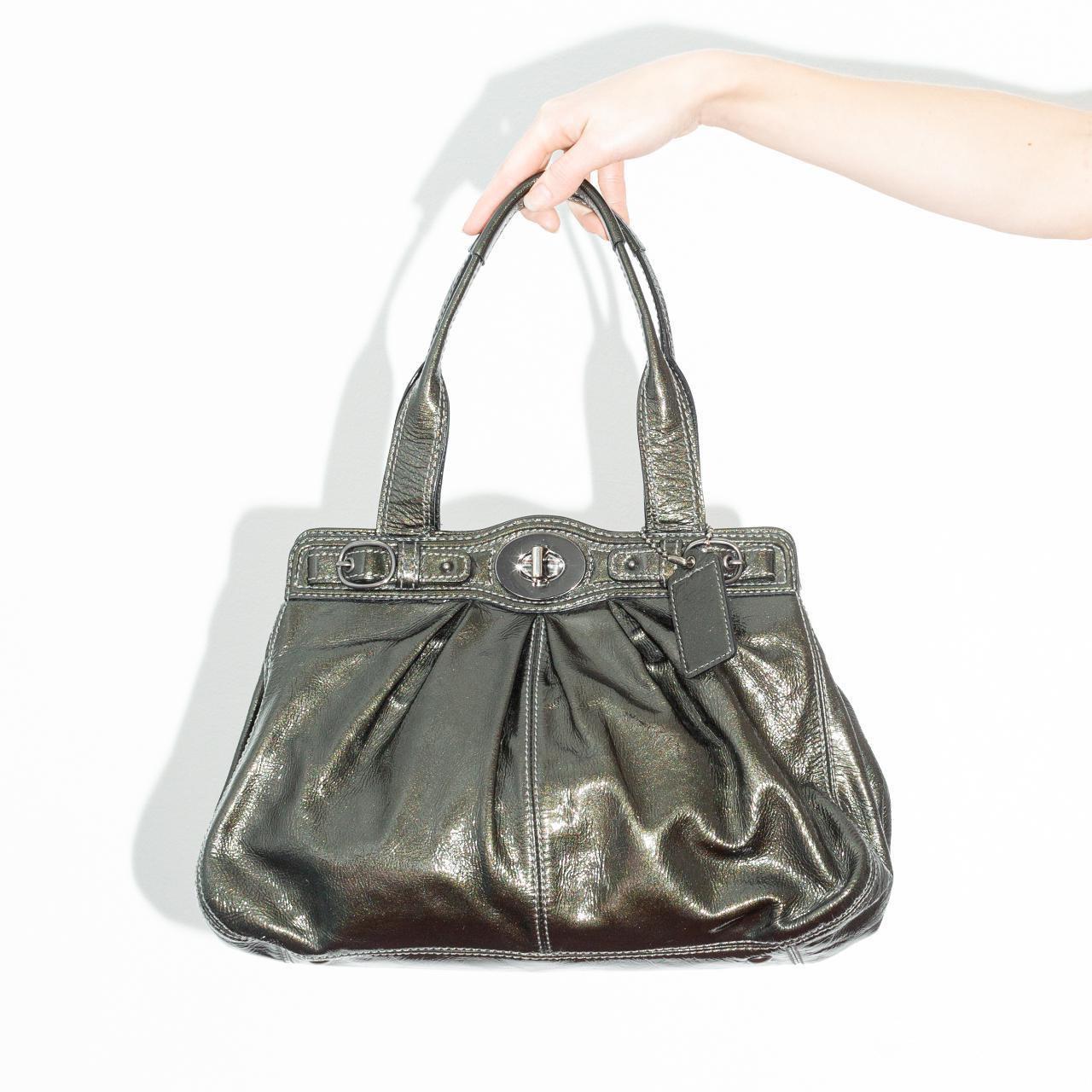 metallic grey coach purse