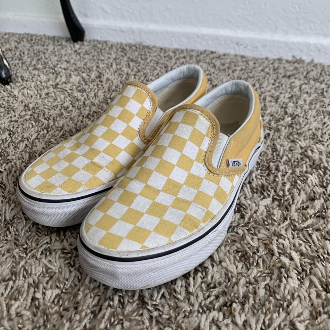 White and yellow checkered vans. Used gently a... - Depop