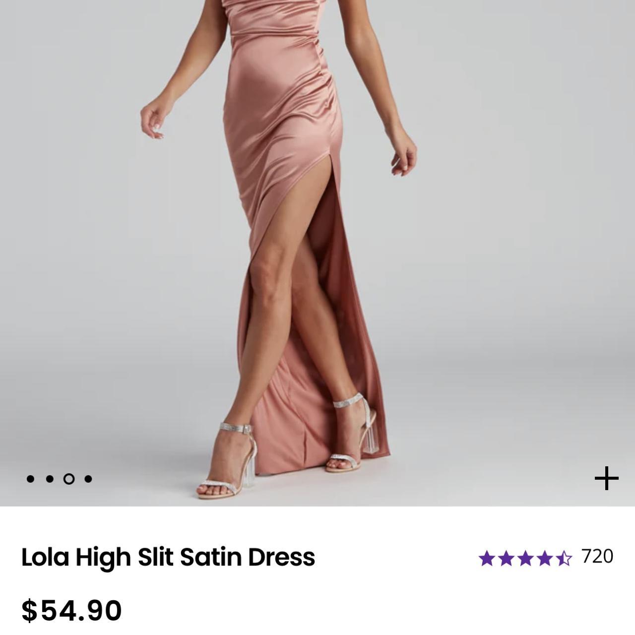 rose gold windsor satin dress w/ slit size Depop