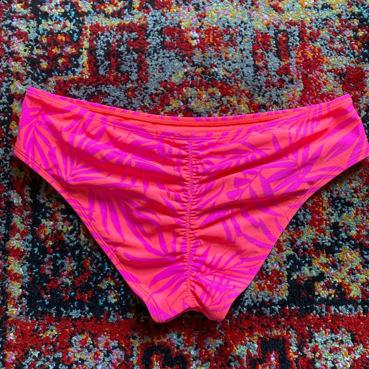 Neon pink ruched cheeky bikini bottom! Size Medium... Depop