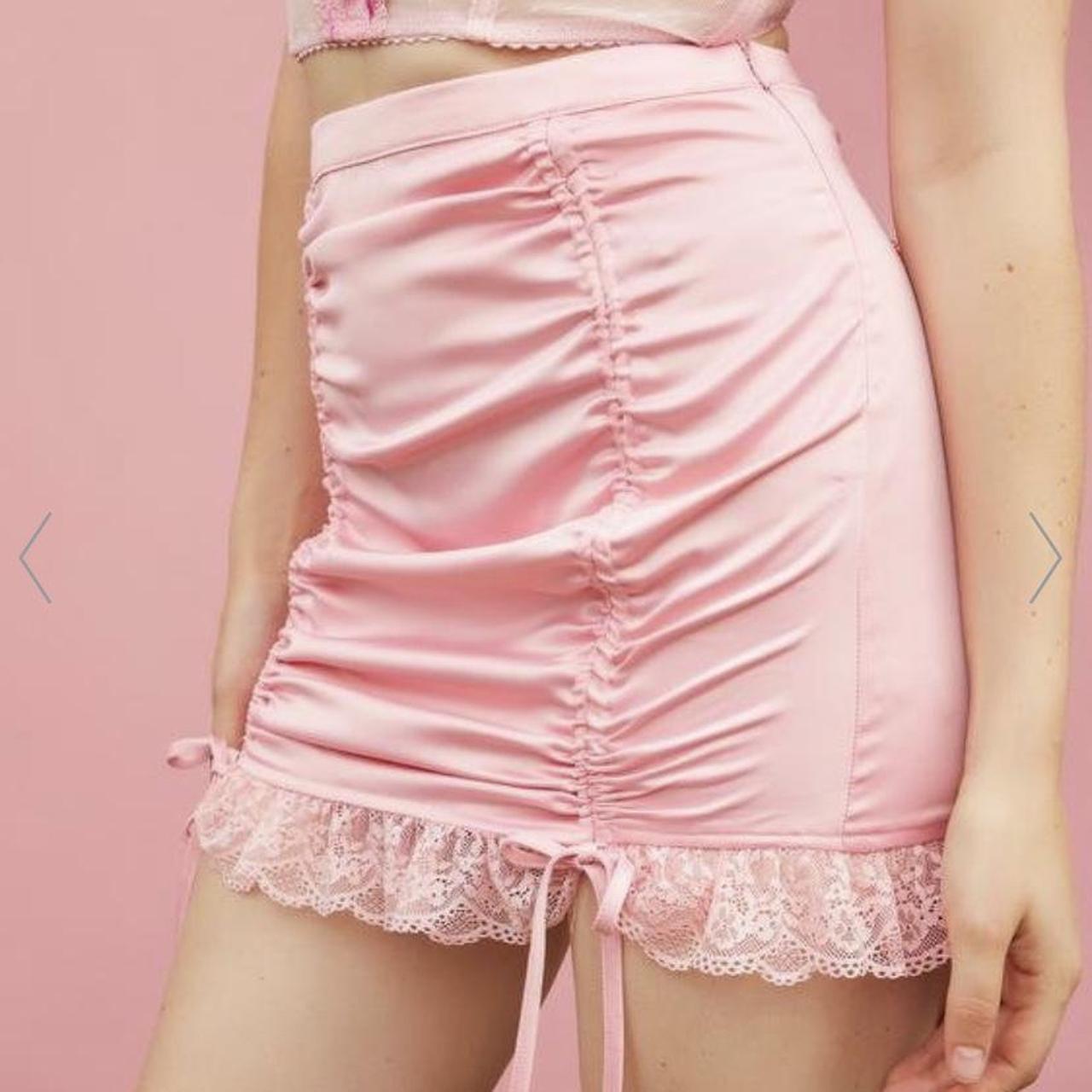 Dolls Kill Women's Pink and White Skirt | Depop