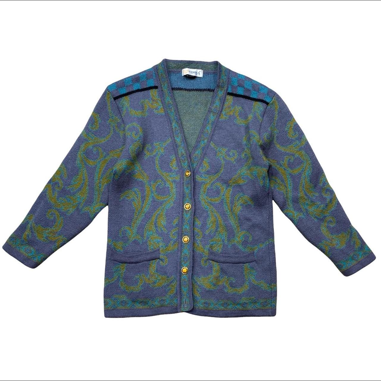 Vintage Wool Cardigan Purple / Green / Blue 2... - Depop