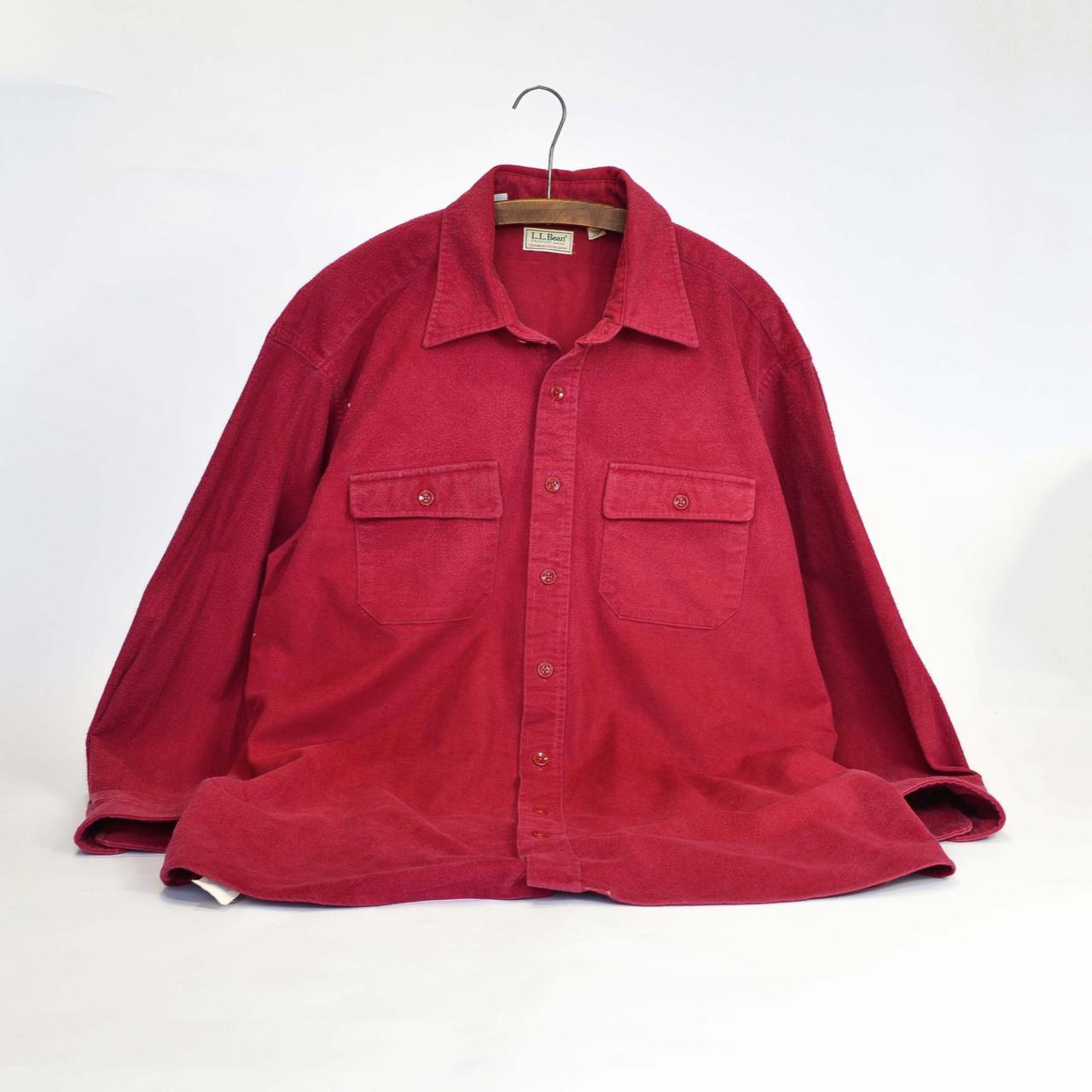 Vintage 1980s L.L Bean Red Cotton Button Up Shirt,... - Depop