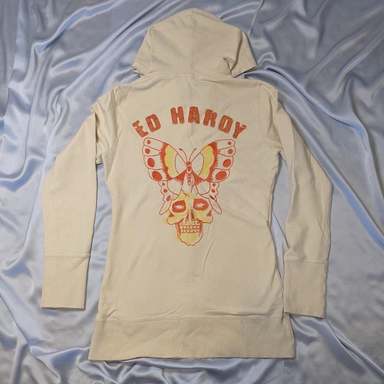 Y2k Ed Hardy hoodie Vintage early 2000s cream zip... - Depop