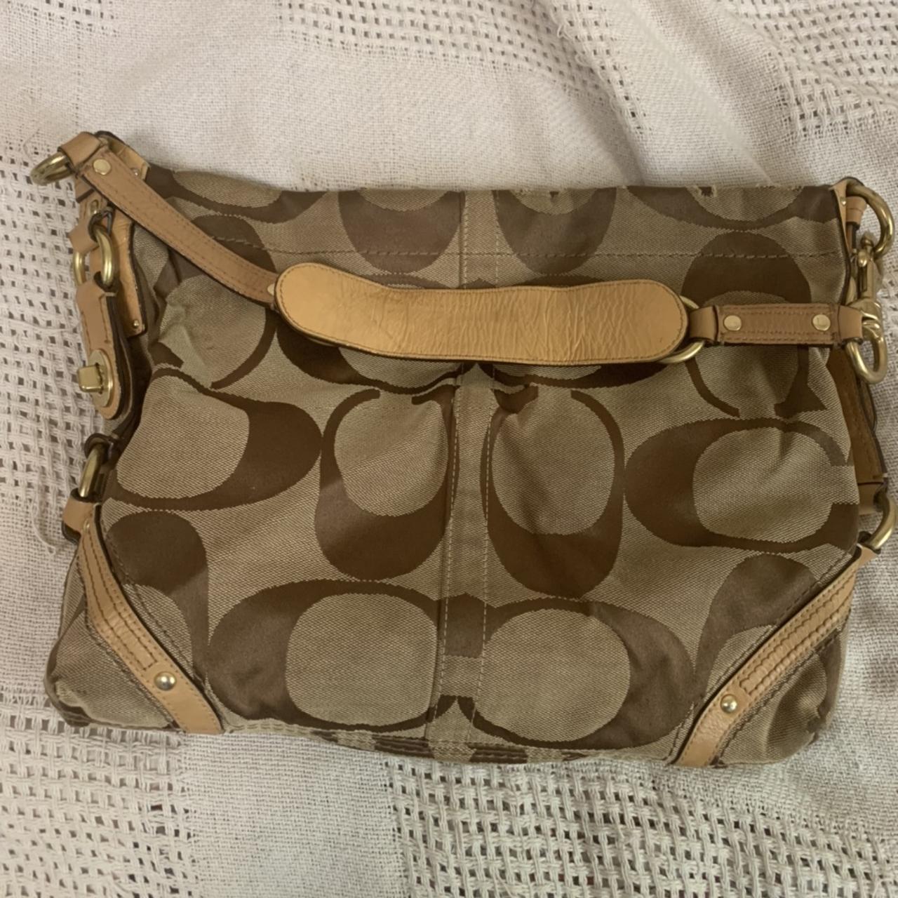 Brown coach monogram shoulder bag. Authentic. Used,... - Depop