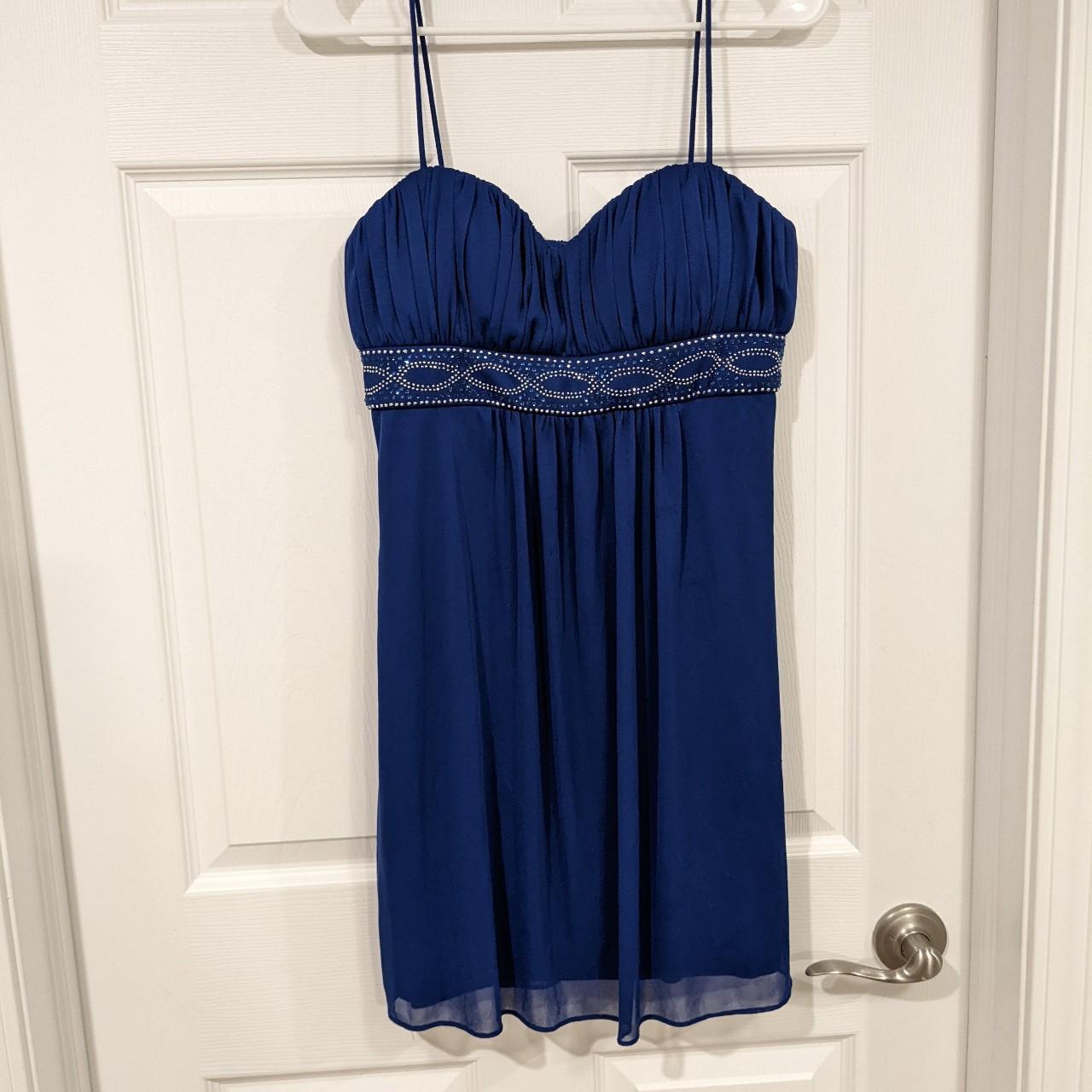 Royal blue mini dress with rhinestones homecoming... - Depop