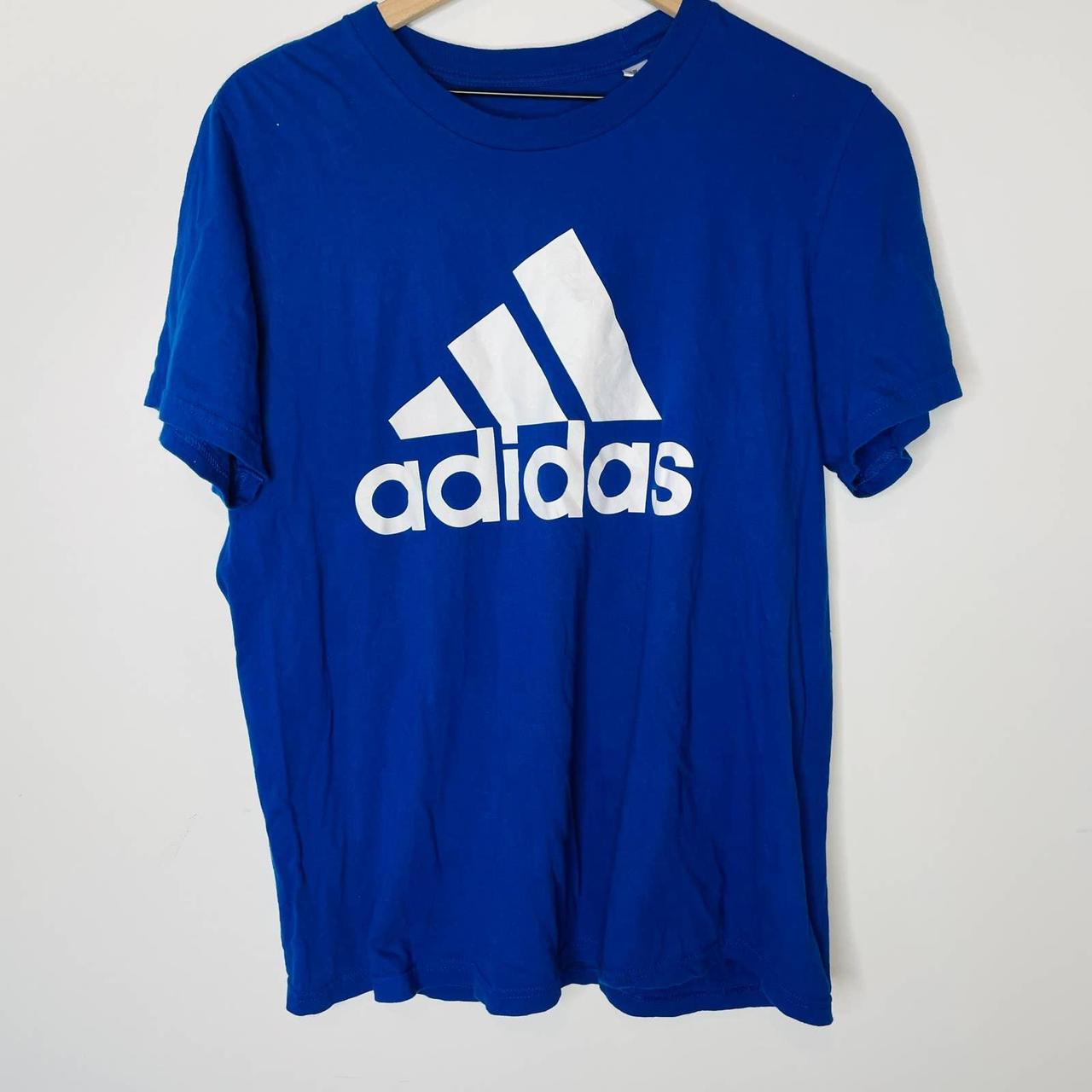 Adidas Blue and white in color Short sleeve Crew... - Depop