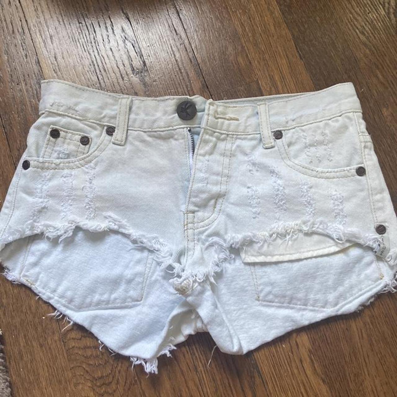 One Teaspoon white cutoffs, kids size 12-14 fits... - Depop