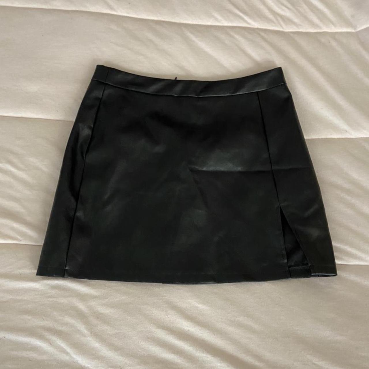 Shein Black Leather Skirt Size L Waist 15.5” ,... - Depop