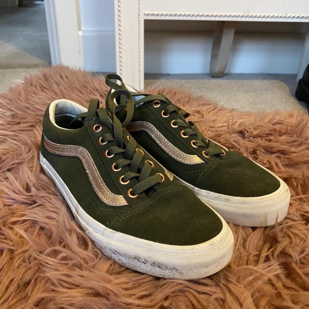 khaki and rose gold vans