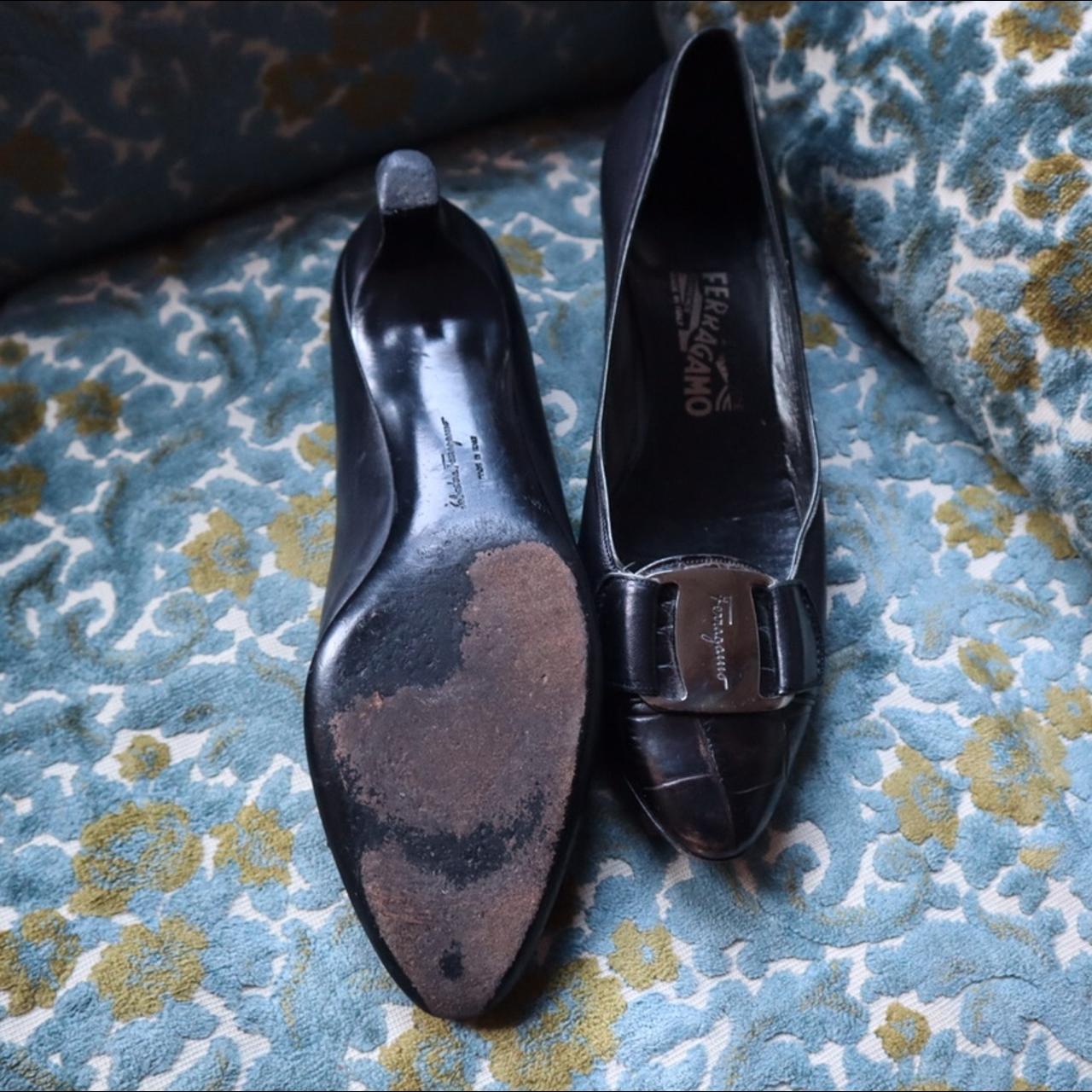 Salvatore Ferragamo heels. Black leather with silver - Depop