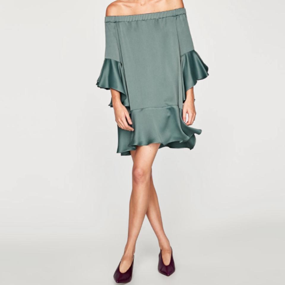 zara green off shoulder dress