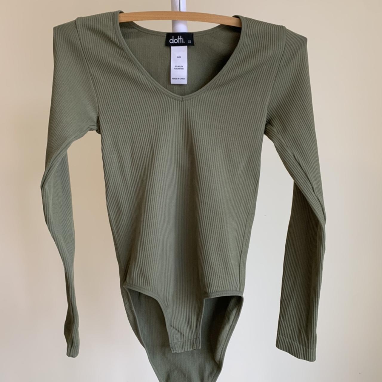 Dotti ribbed long sleeve bodysuit. Khaki colour.... Depop