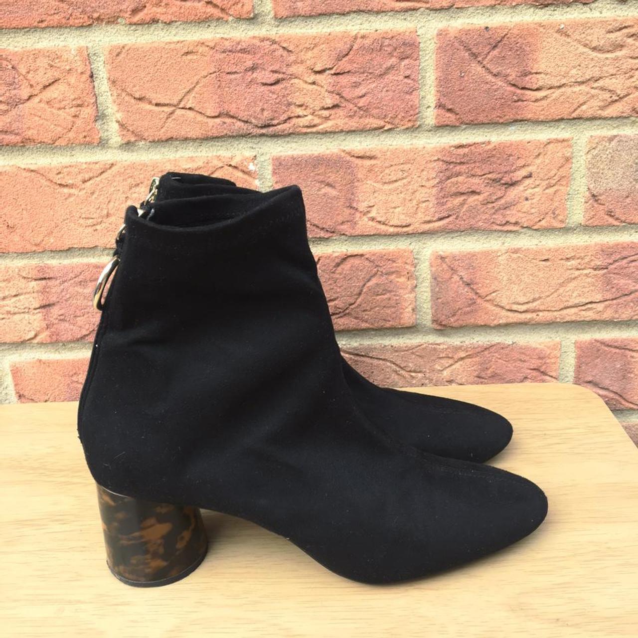 Zara black sock ankle boots with round heel Depop