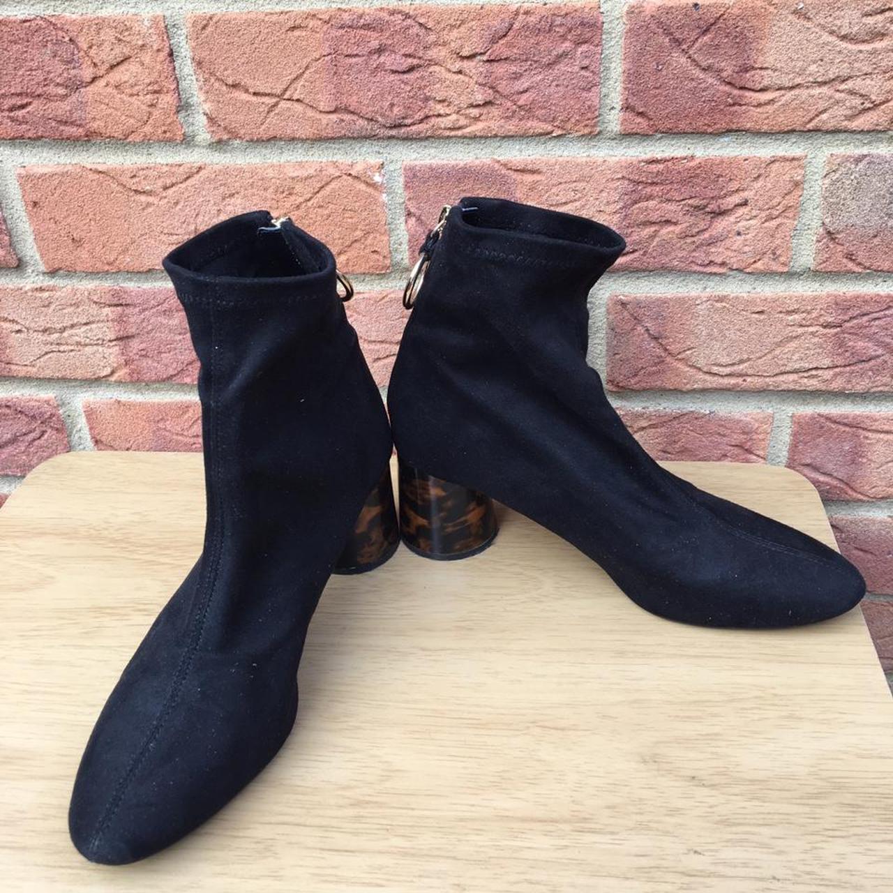Zara black sock ankle boots with round heel Depop