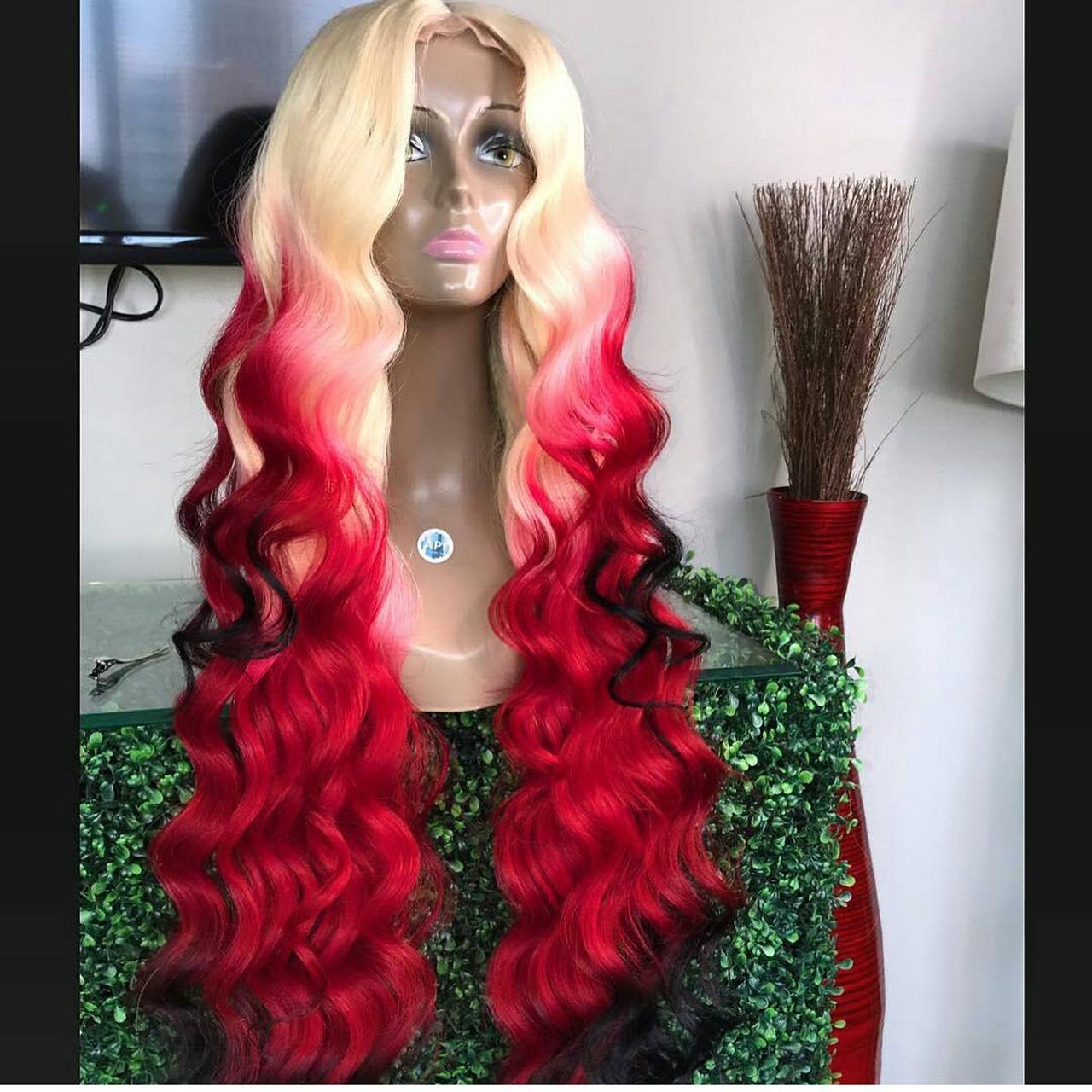 red and blonde lace front wig