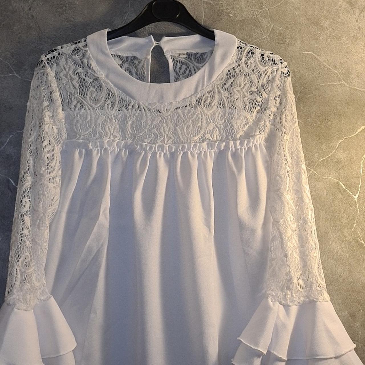 Lace and satin white blouse, size M 12-14. Never... - Depop