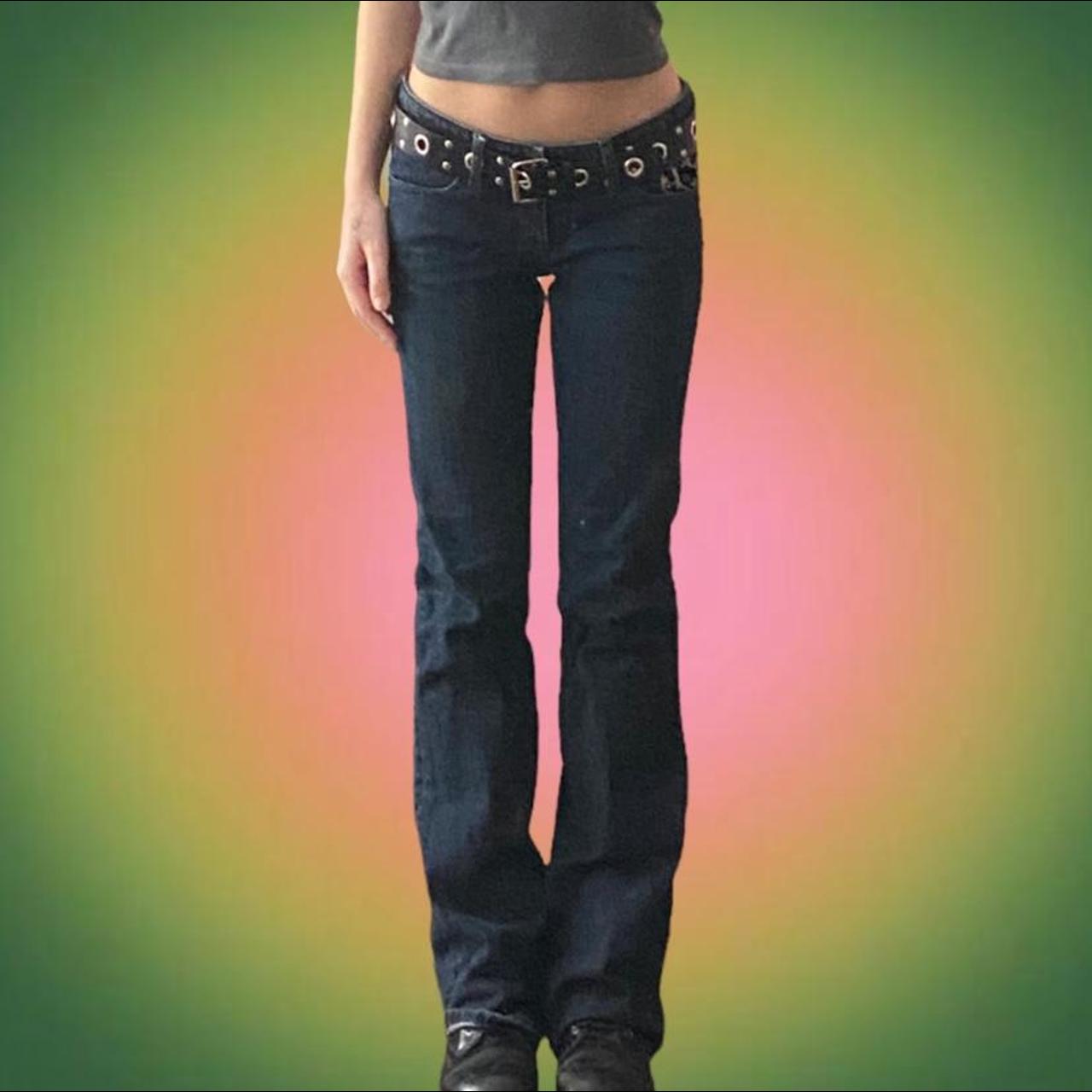 2000s low rise jeans with leopard print pockets... - Depop