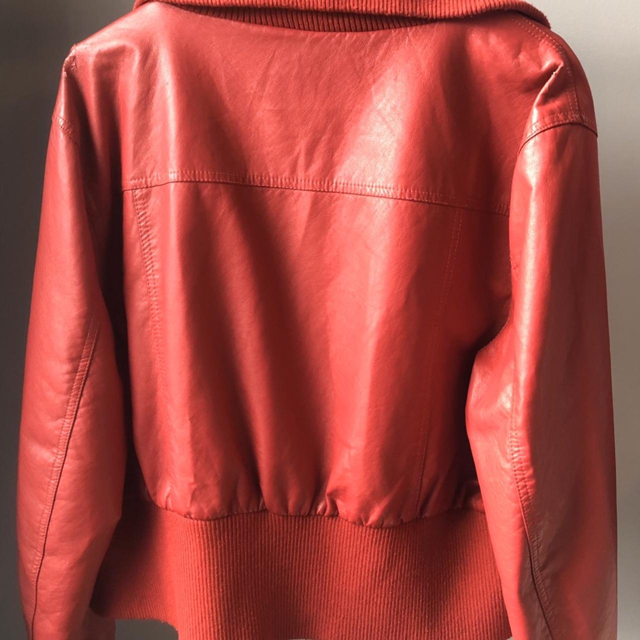 RED GENUINE LEATHER BOMBER JACKET tag says 2X but... Depop