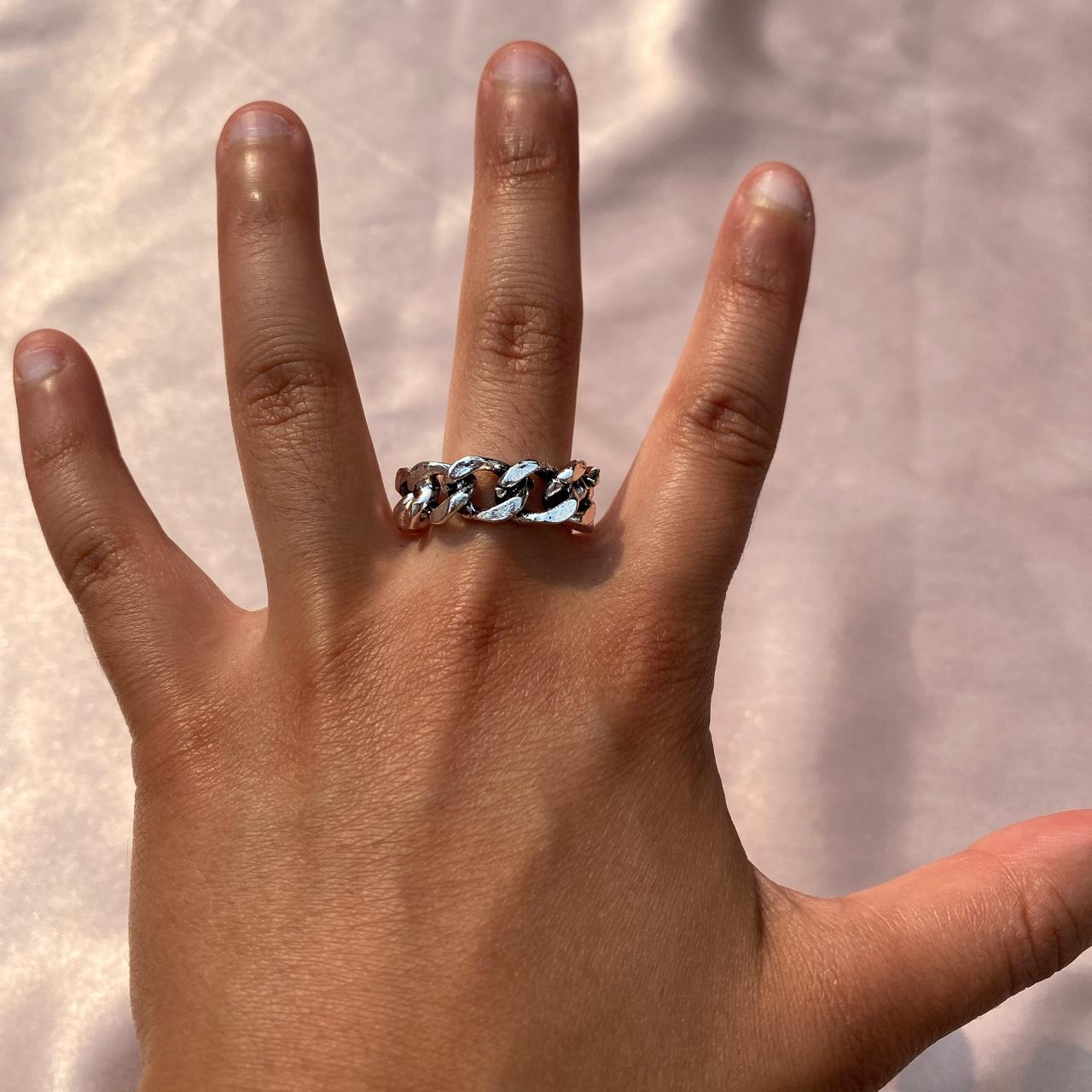 Size 10!!!! Silver chain design ring!!! Very thick... Depop