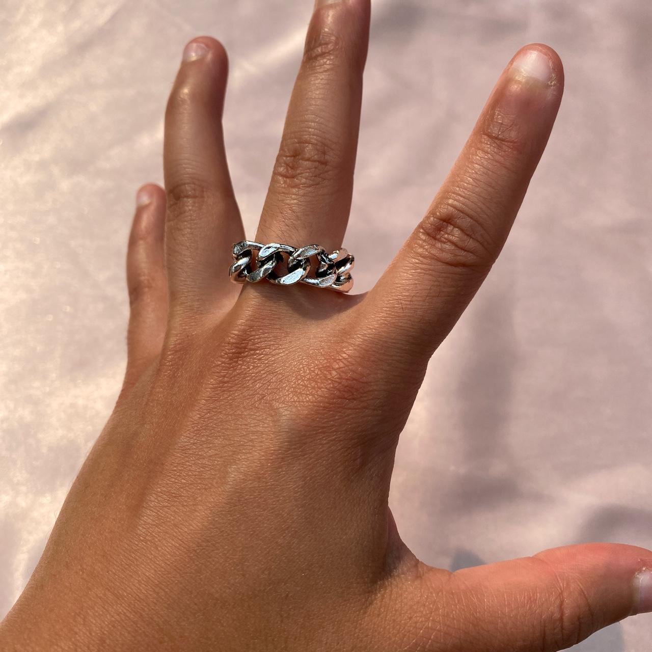 Size 10!!!! Silver chain design ring!!! Very thick... Depop