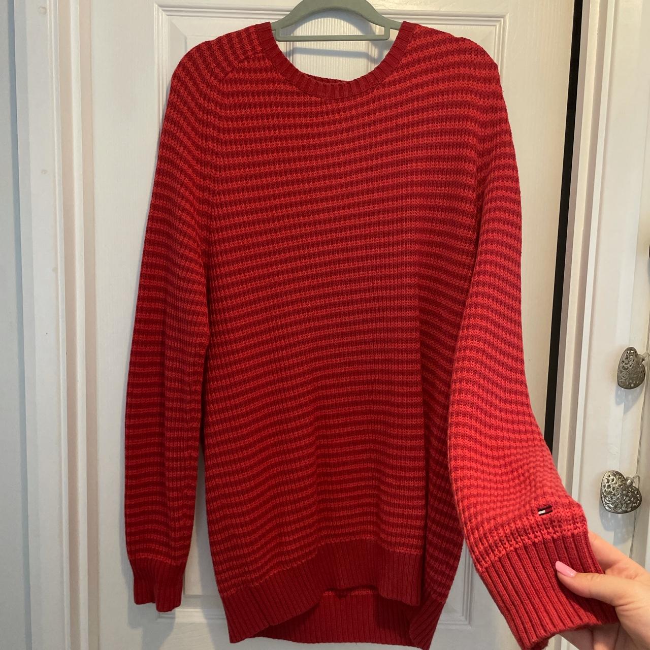 Men’s Tommy Hilfiger red knitted jumper Size... - Depop