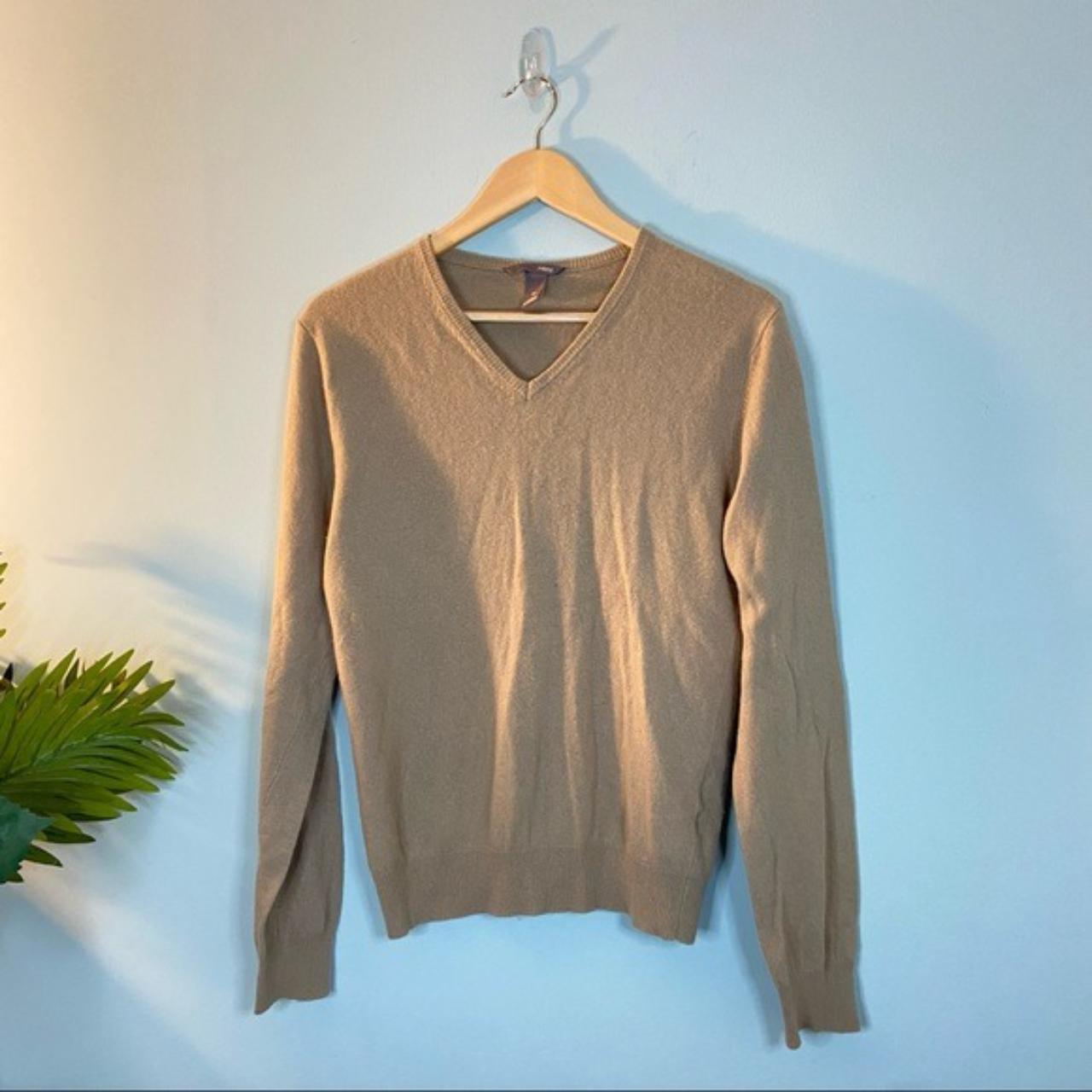 H&M Tan V Neck Cashmere and Lambswool Blend Sweater... - Depop