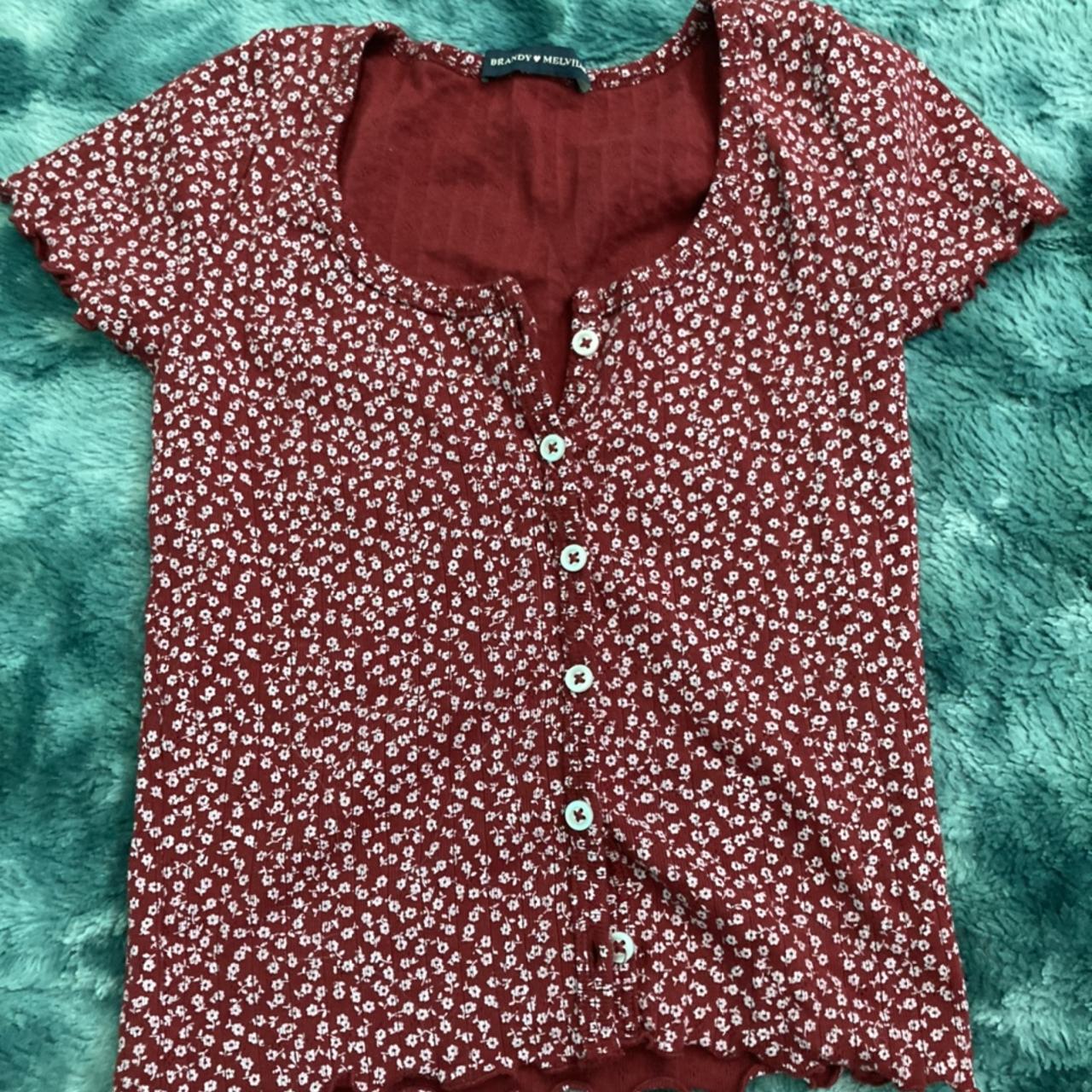 brandy melville red and white floral zelly top