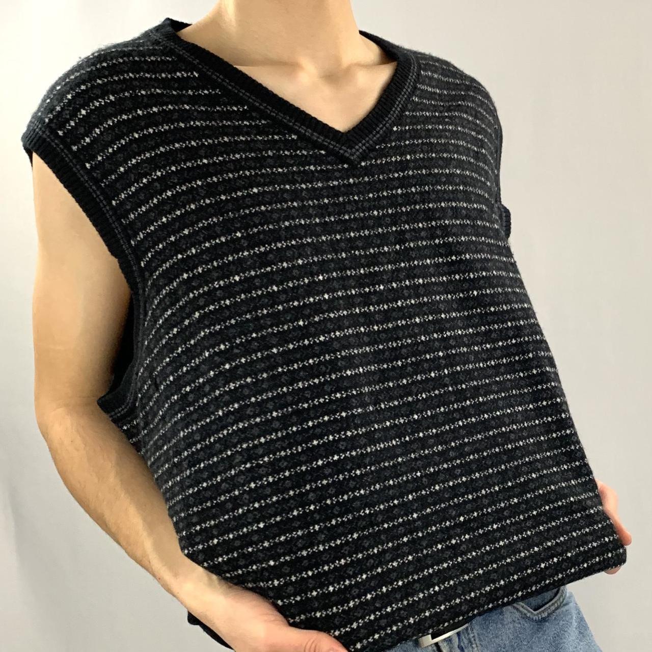 Y2K Vintage Abstract Black Ribbed Knit Sweater Vest... - Depop