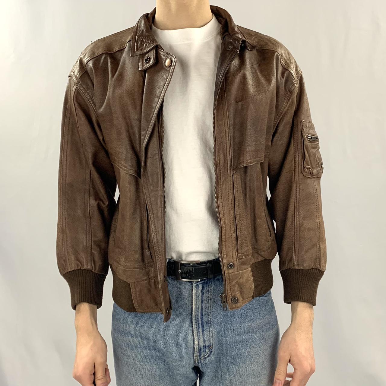 Y2K Vintage Women’s Brown Leather Jacket biker... - Depop