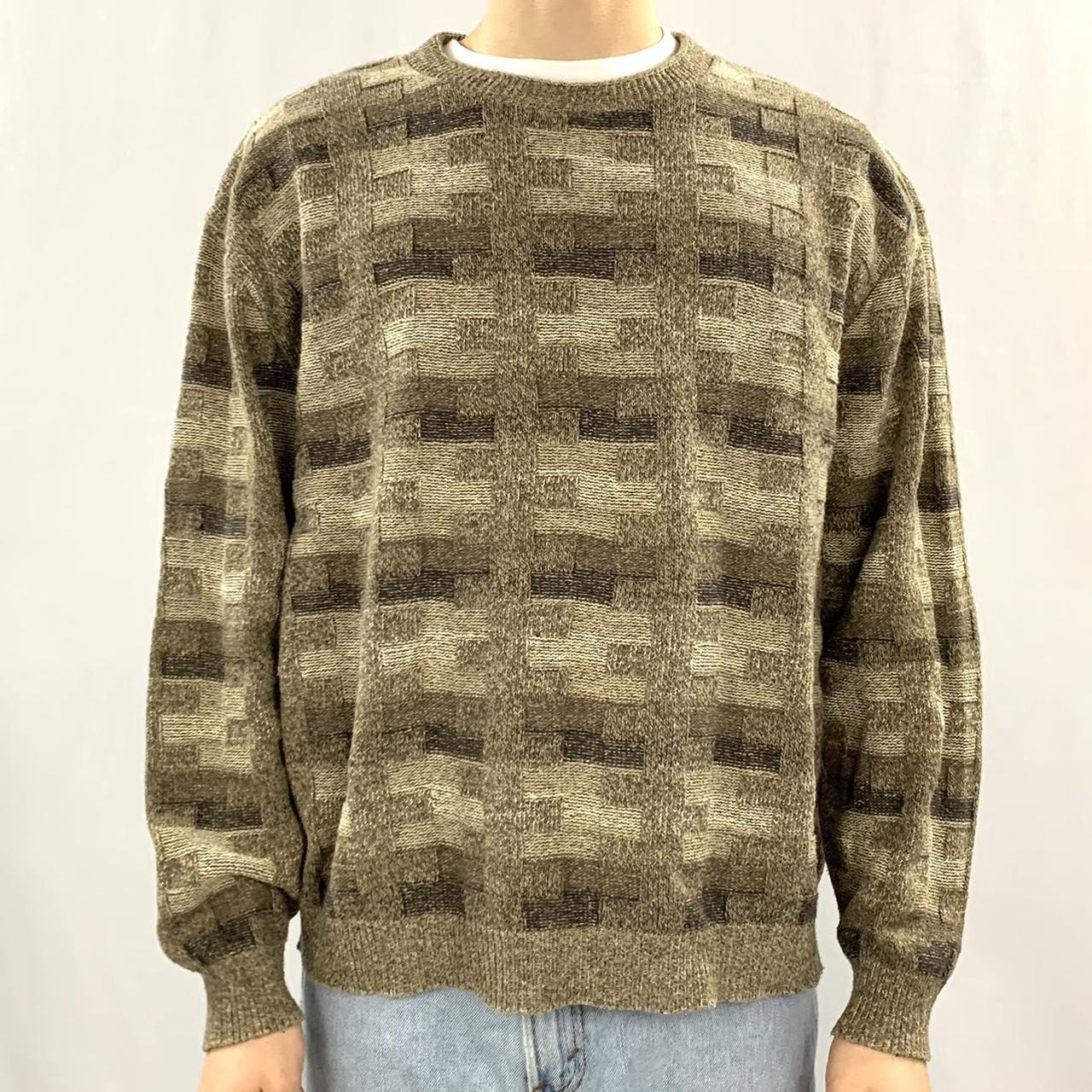 90’s Vintage Ribbed Knit Abstract Grandpa sweater... - Depop