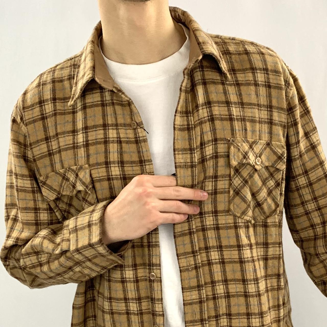 70’s Vintage Wool Flannel Plaid Button up Overshirt... - Depop