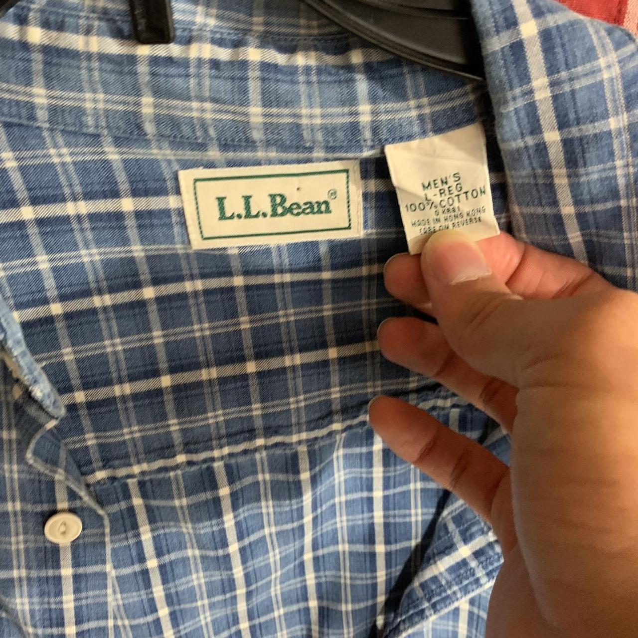 90’s Vintage L.L. Bean Blue plaid flannel button up... - Depop