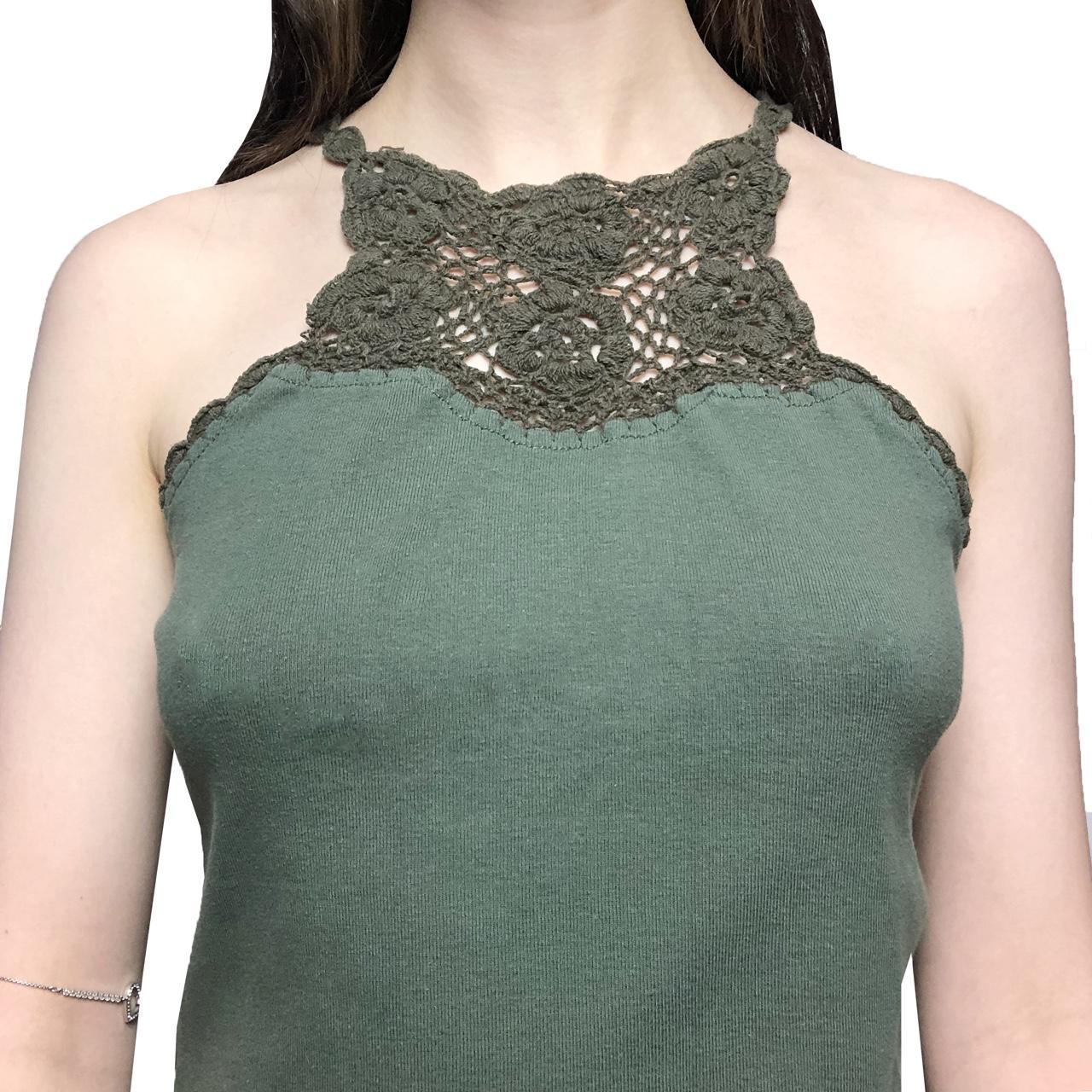 Cute khaki green vest top with crochet knit details... - Depop