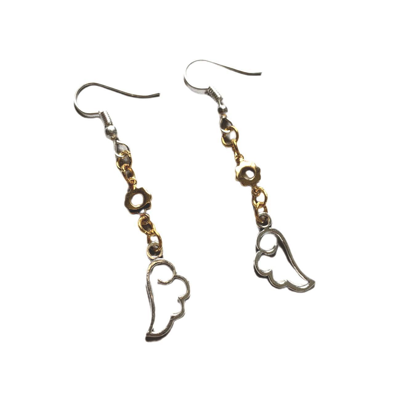 Handmade Angel & Flower Gold & Silver Asymmetrical... Depop