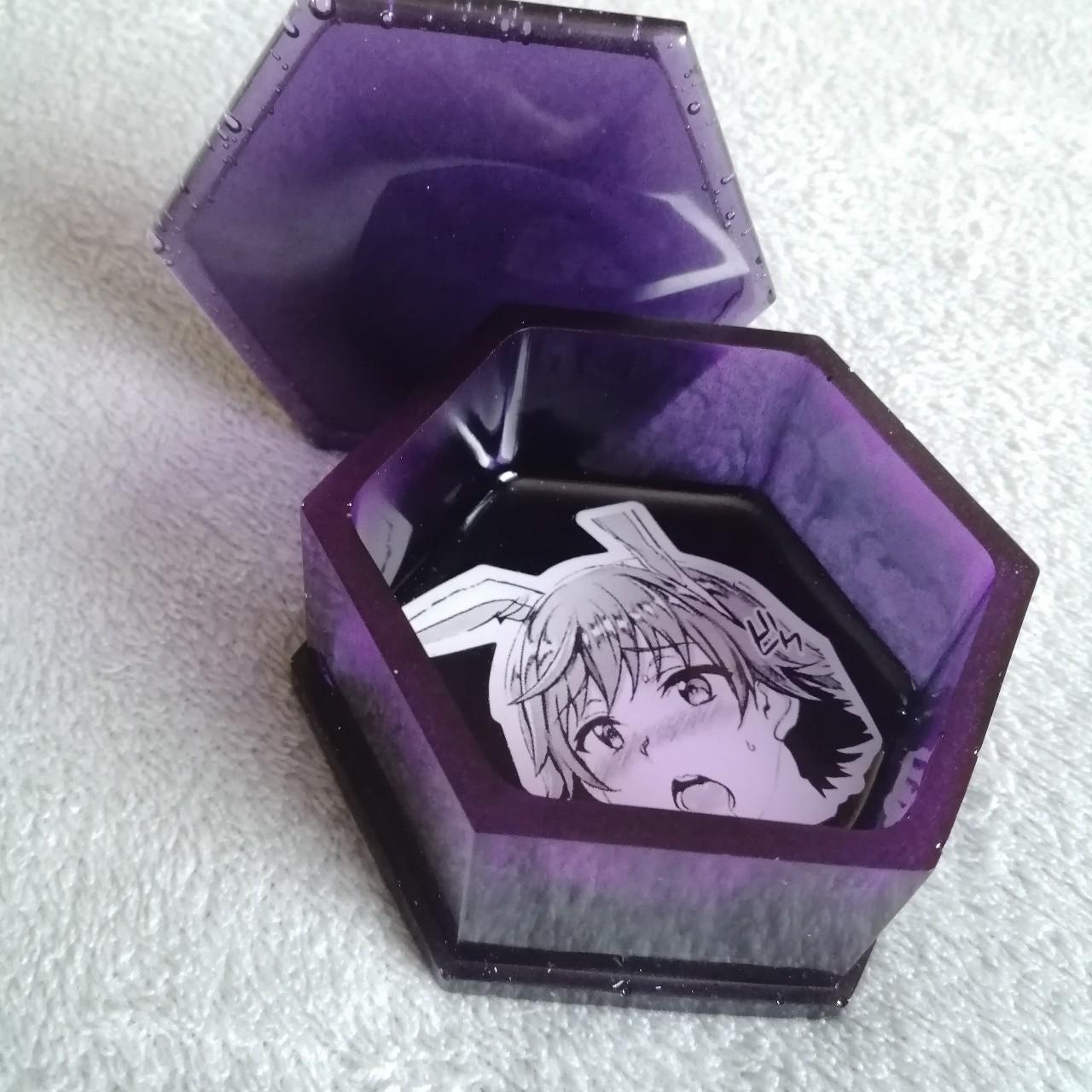 Handmade resin bunny boy ahegao face purple trinket... - Depop