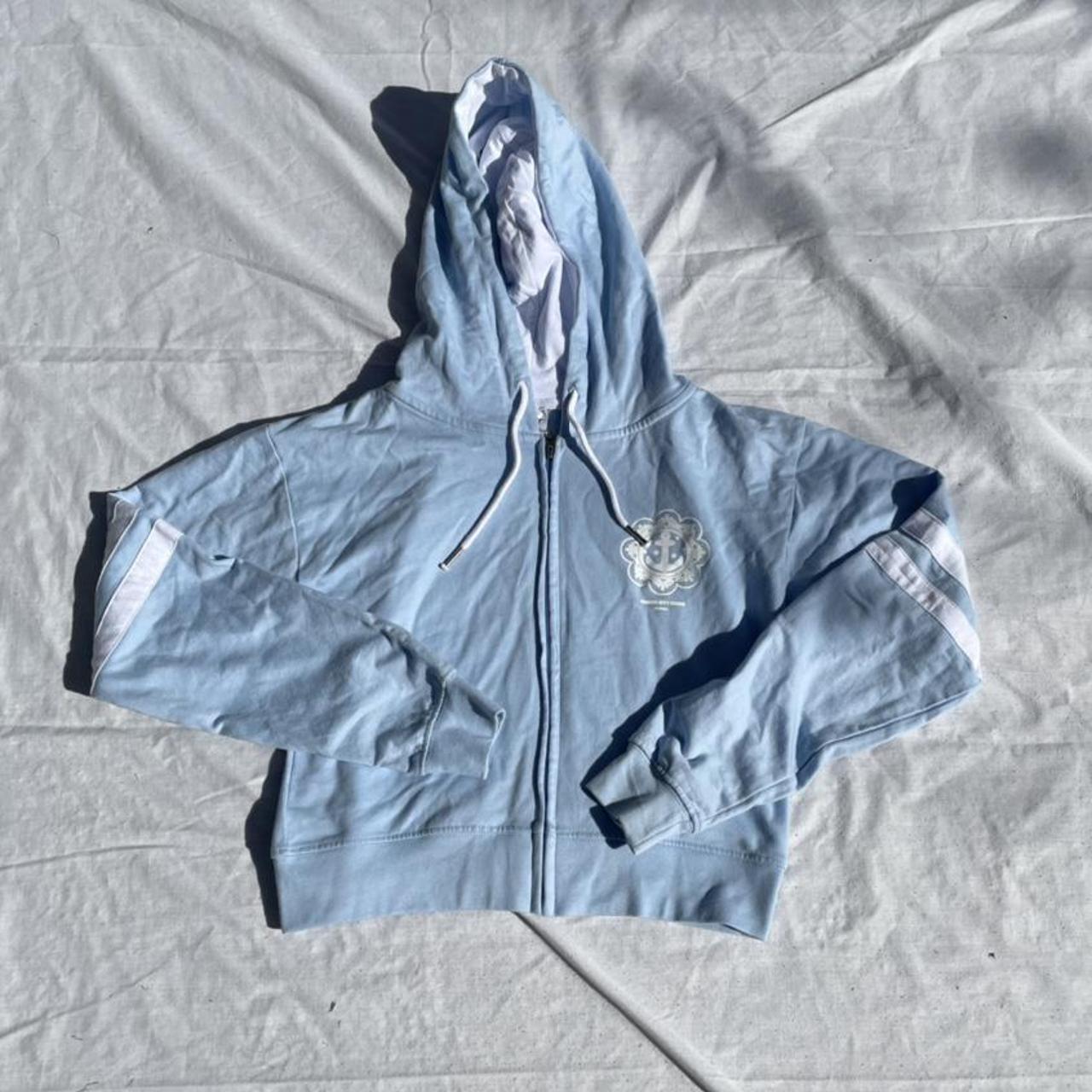 Cropped Zip Up Hoodie super cute baby blue zip up!... Depop