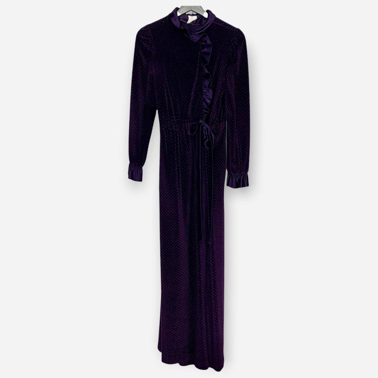 Vintage 80s Purple Satin Textured Velvet Long Robe... - Depop