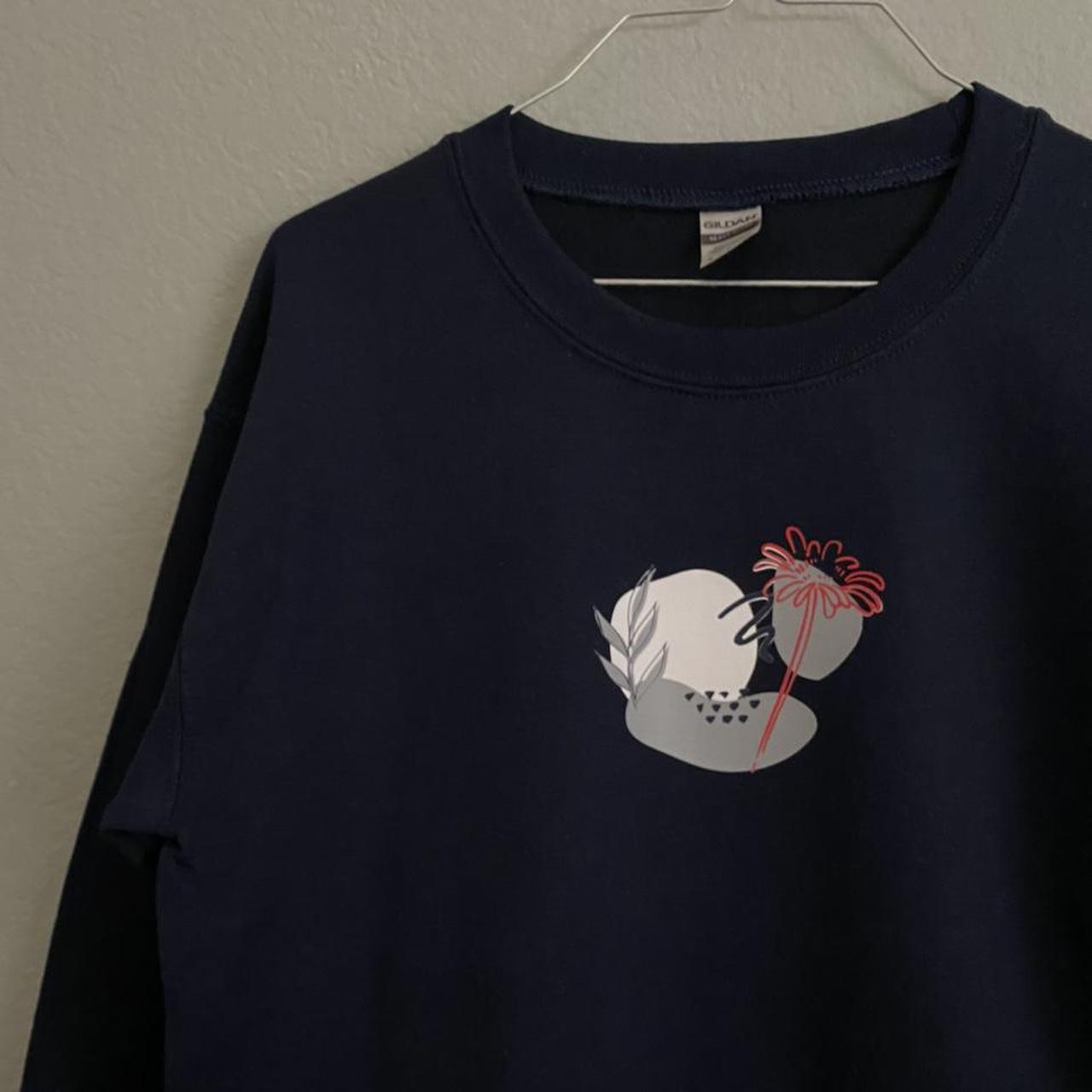 Navy blue crewneck sweatshirt with red flower and... Depop