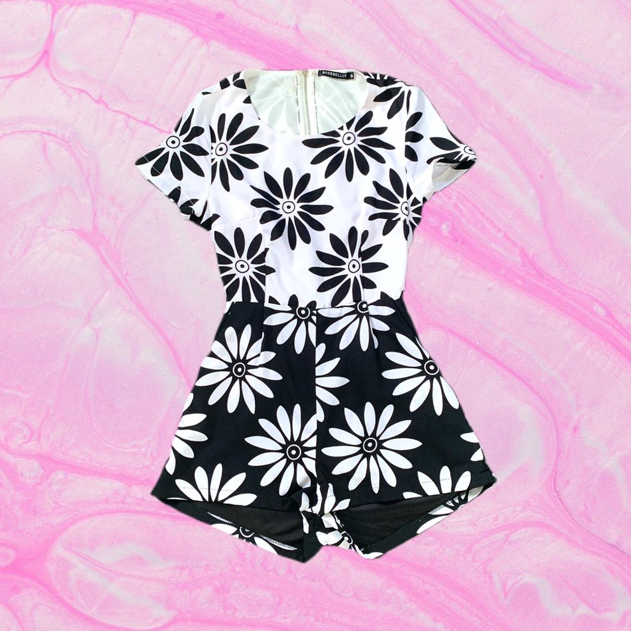 ROSEBULLET black and white floral playsuit SIZE :... - Depop