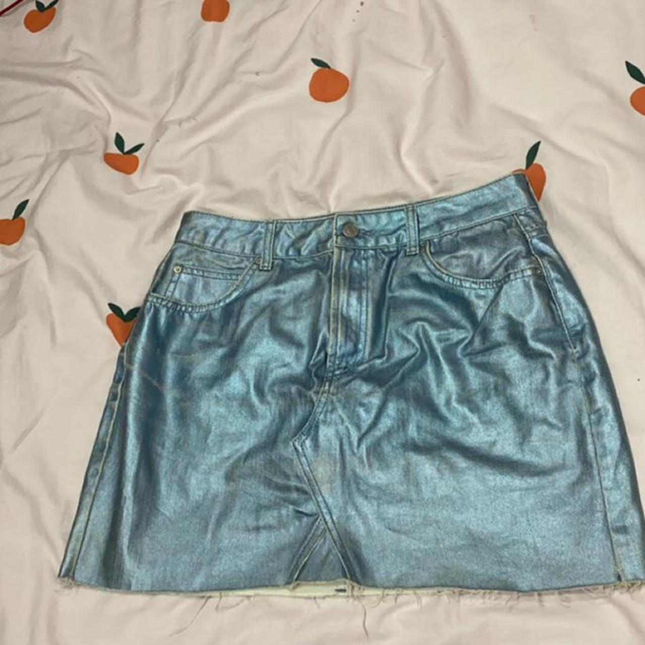 Topshop Women's Blue and Silver Skirt | Depop