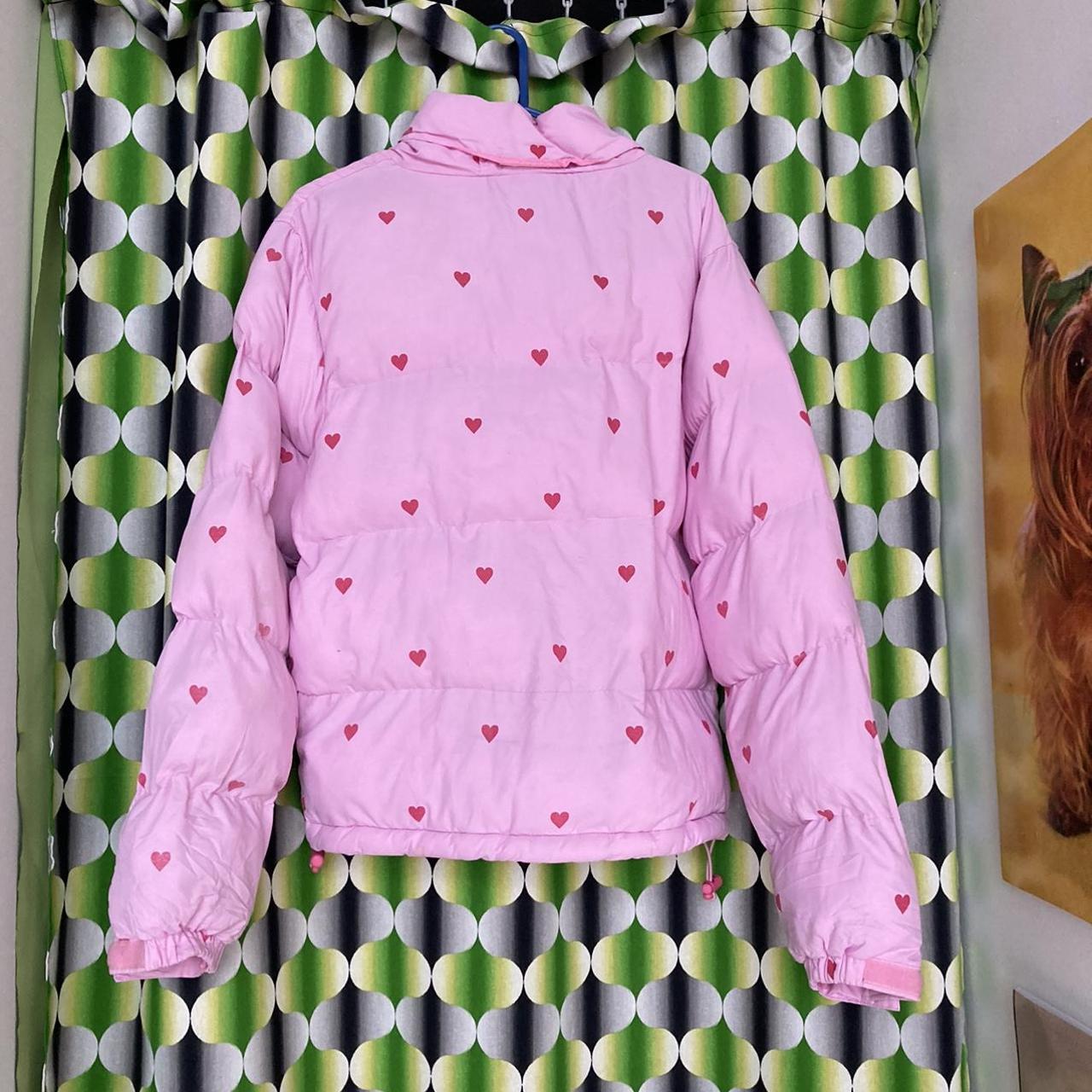 Lazy Oaf pink puffer jacket with love hearts size M... Depop