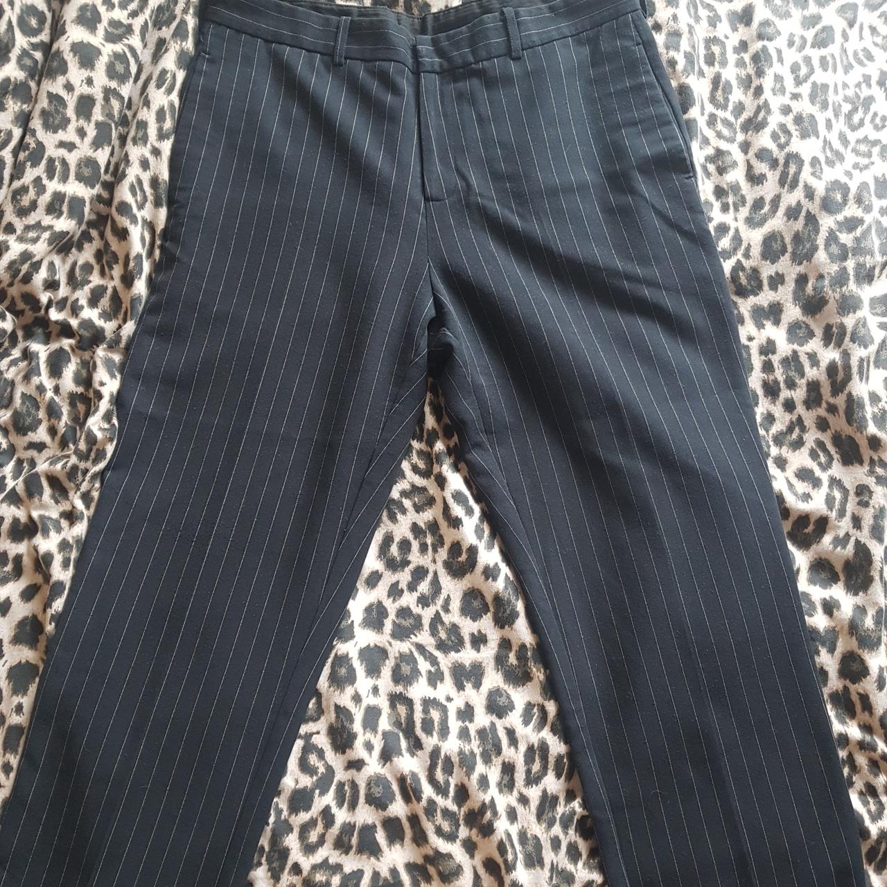 Women's navy pinstriped smart trousers. From 'Loom',... - Depop