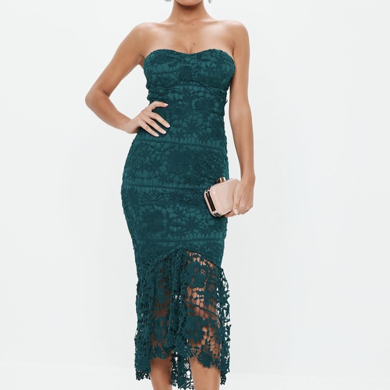 Teal Lace Bandeau Bust Cup Midi Dress from