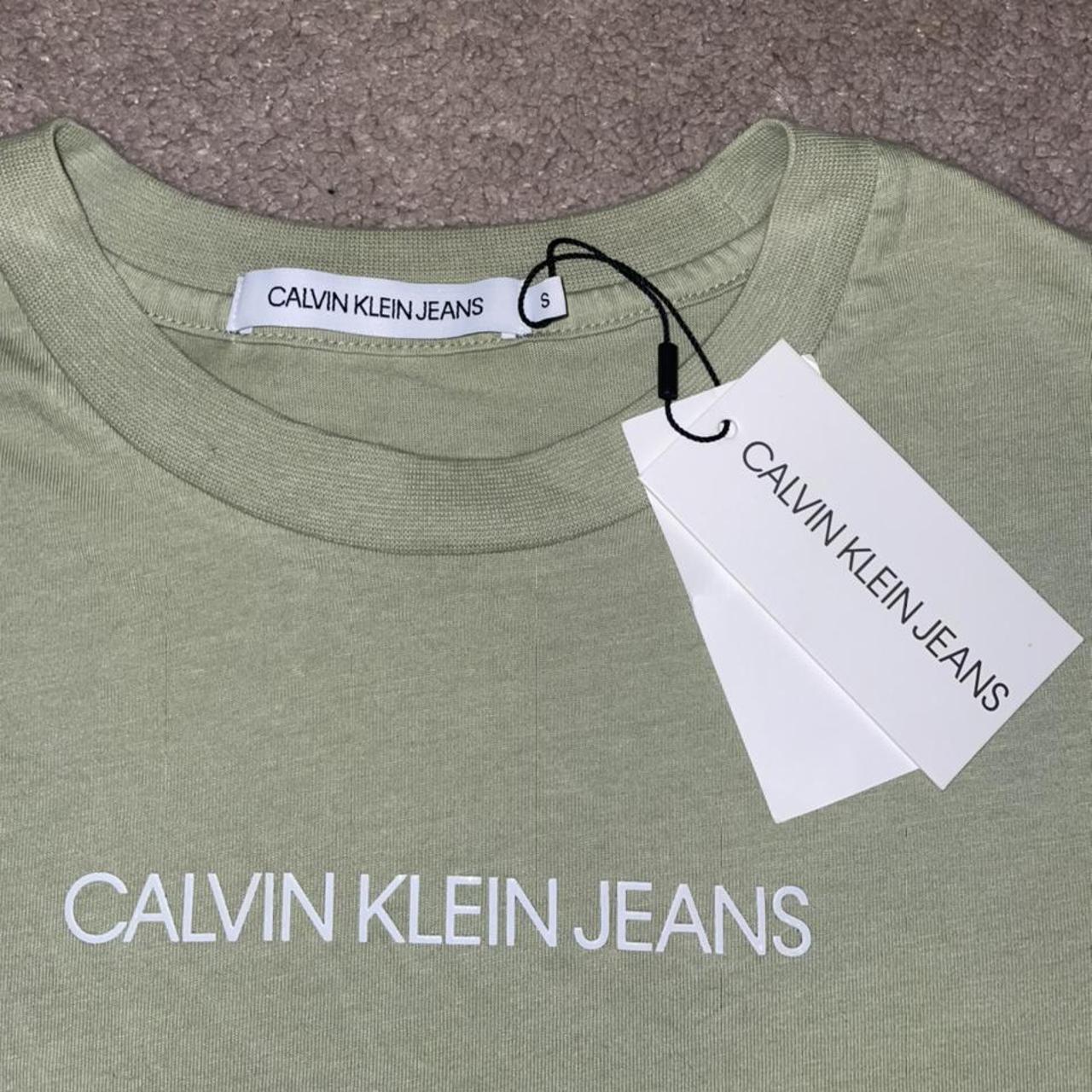 Sage Green Calvin Klein Jeans Crop Boxy T-Shirt.... - Depop
