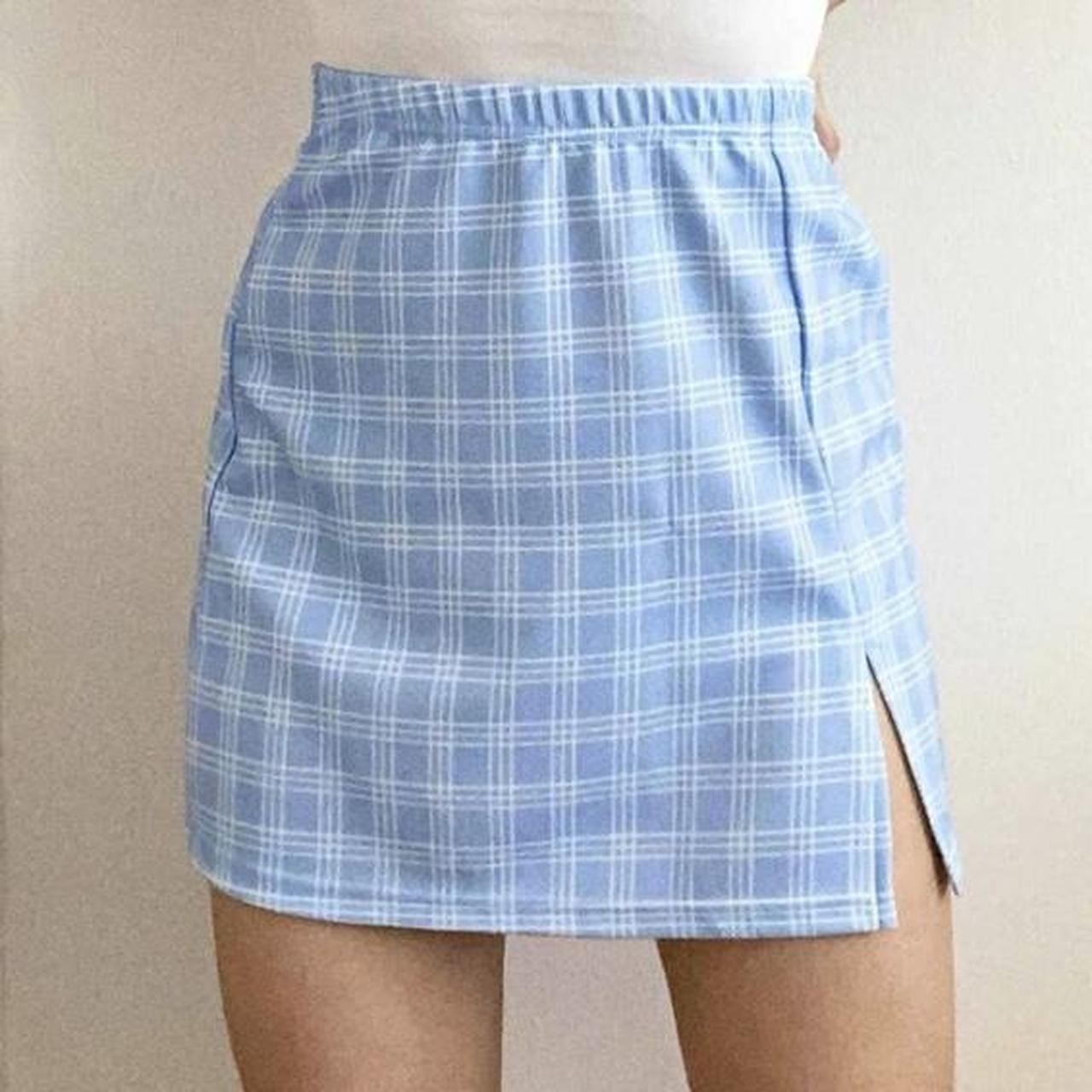 BABY BLUE PLAID SKIRT! perf for any occasion —... Depop